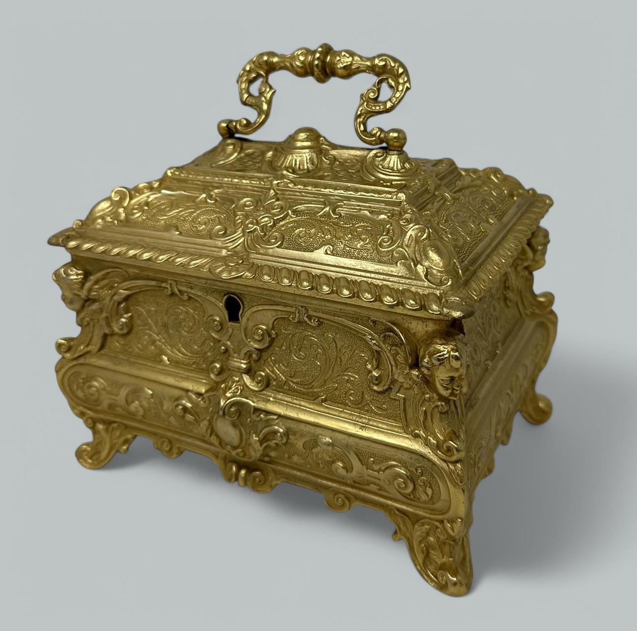 Victorian Antique Lady's Ormolu Bronze Dore Jewellery Box Casket Maison Boissier Paris For Sale