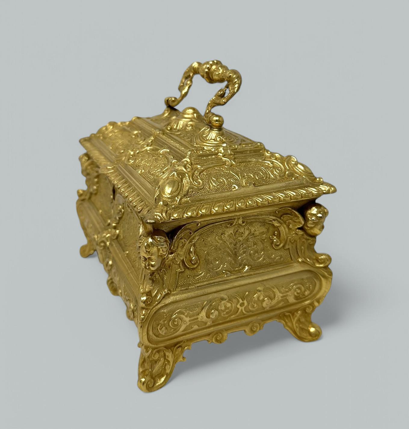 French Antique Lady's Ormolu Bronze Dore Jewellery Box Casket Maison Boissier Paris For Sale