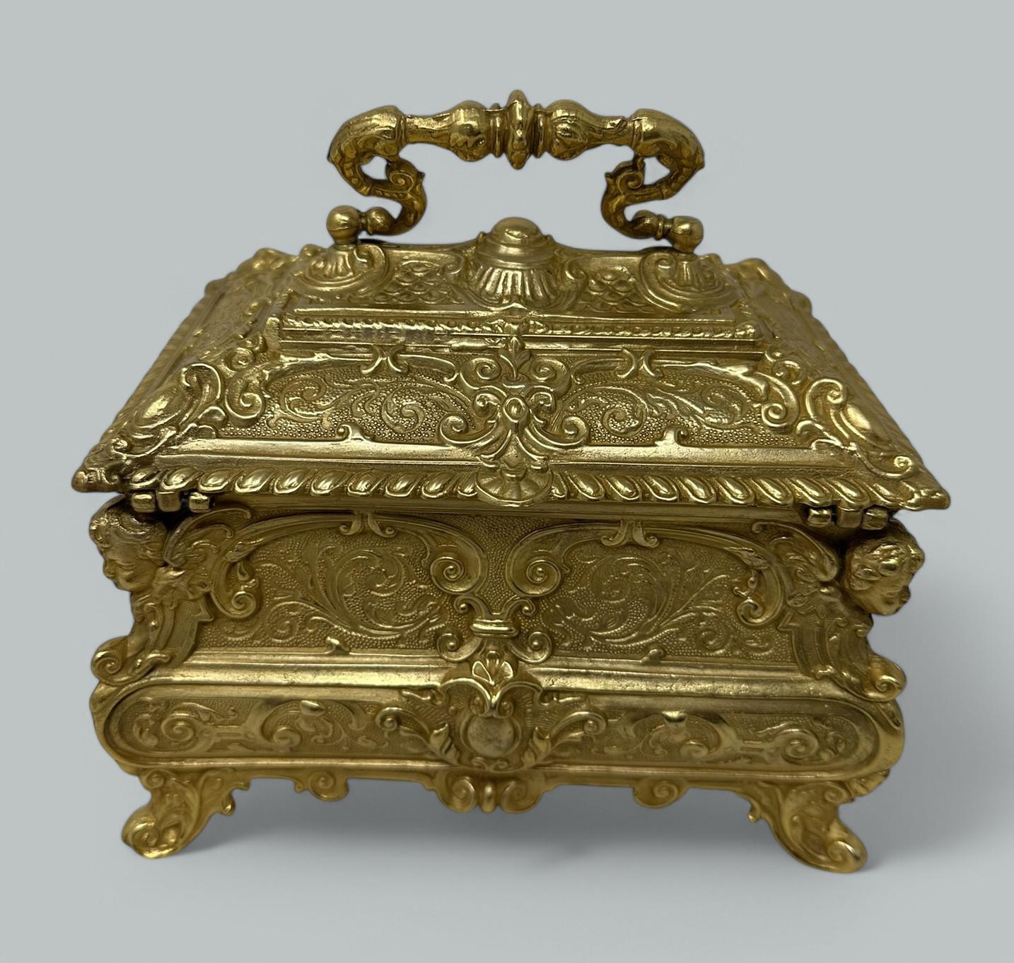 Antique Lady's Ormolu Bronze Dore Jewellery Box Casket Maison Boissier Paris In Good Condition For Sale In Dublin, Ireland