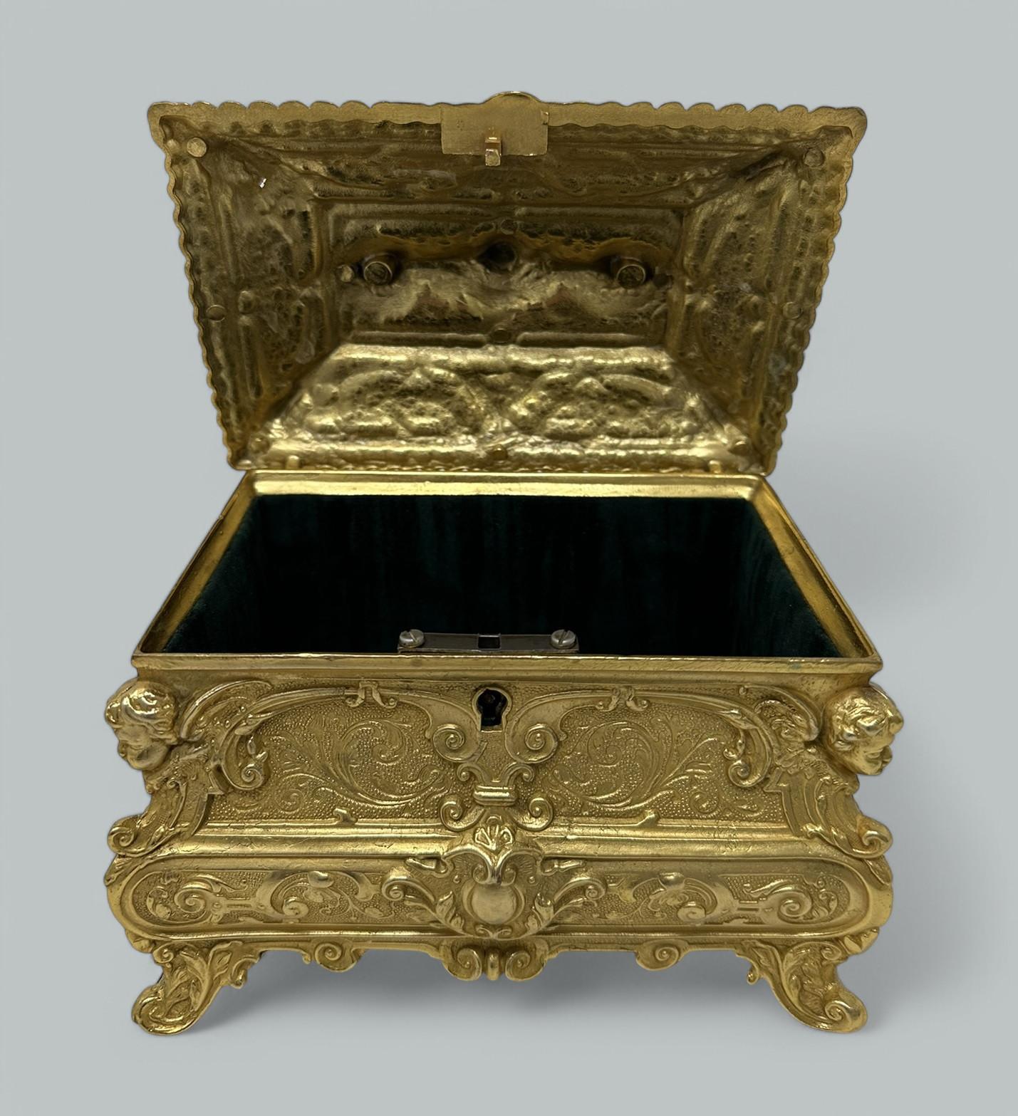 Brass Antique Lady's Ormolu Bronze Dore Jewellery Box Casket Maison Boissier Paris For Sale