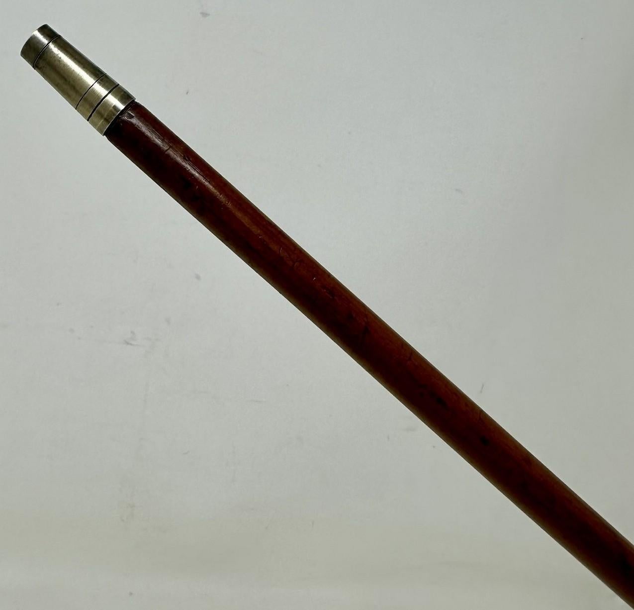 Antique Ladys Sterling Silver Claute Pique Malacca Tau Handle Walking Stick Cane For Sale 3