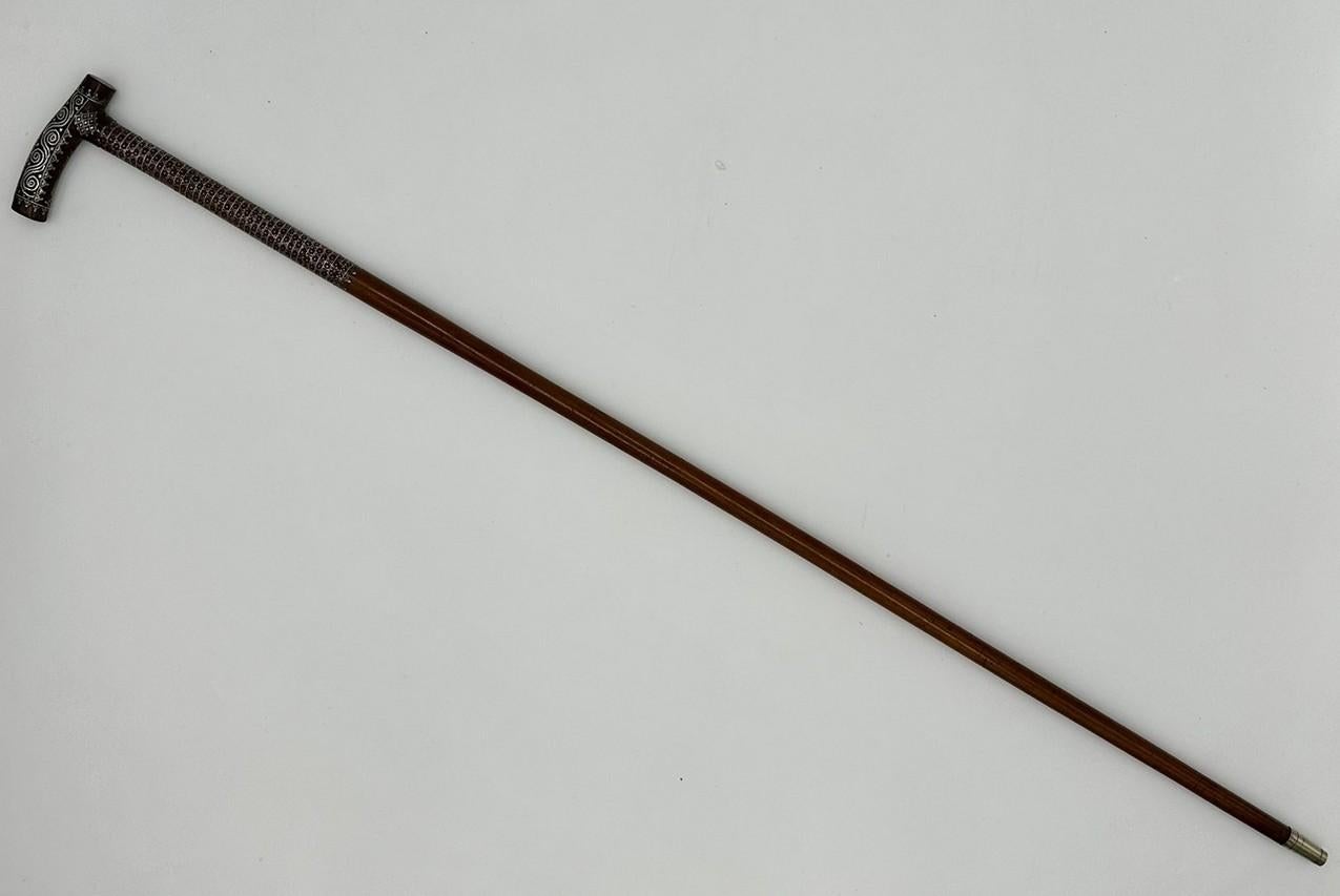 Antique Ladys Sterling Silver Claute Pique Malacca Tau Handle Walking Stick Cane For Sale 4