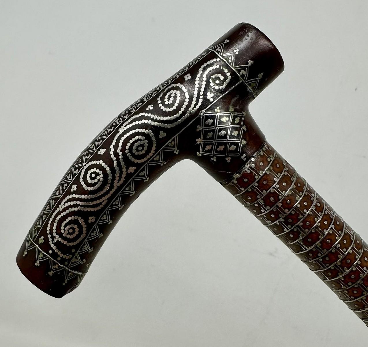 British Antique Ladys Sterling Silver Claute Pique Malacca Tau Handle Walking Stick Cane For Sale