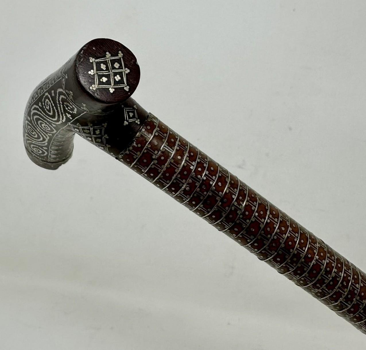 Carved Antique Ladys Sterling Silver Claute Pique Malacca Tau Handle Walking Stick Cane For Sale