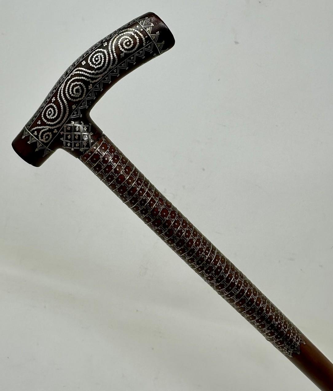 Antique Ladys Sterling Silver Claute Pique Malacca Tau Handle Walking Stick Cane In Good Condition For Sale In Dublin, Ireland