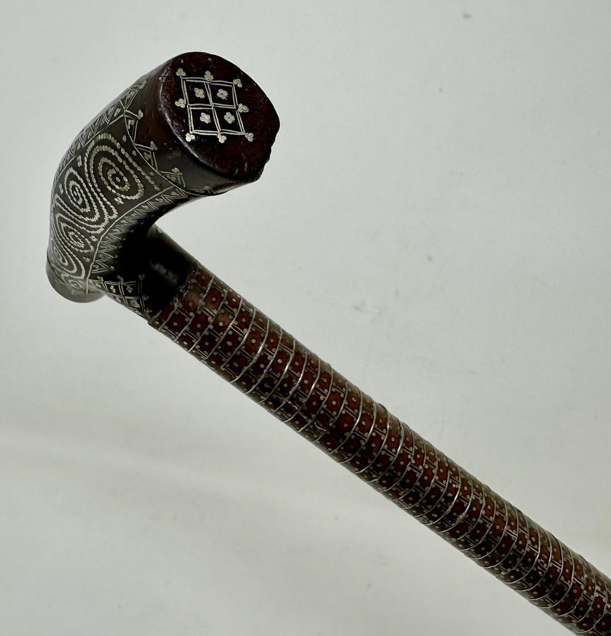 19th Century Antique Ladys Sterling Silver Claute Pique Malacca Tau Handle Walking Stick Cane For Sale