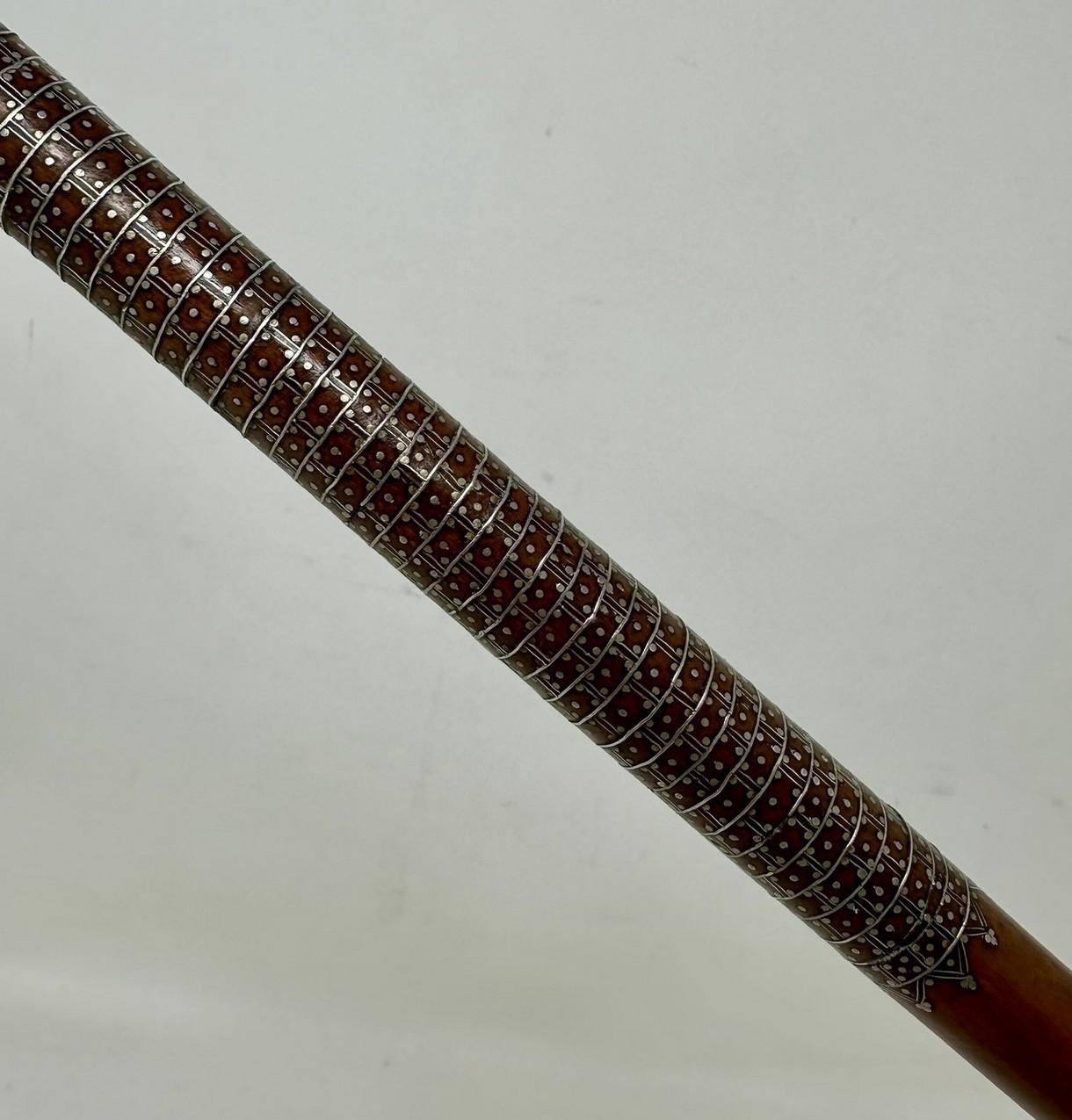 Antique Ladys Sterling Silver Claute Pique Malacca Tau Handle Walking Stick Cane For Sale 2