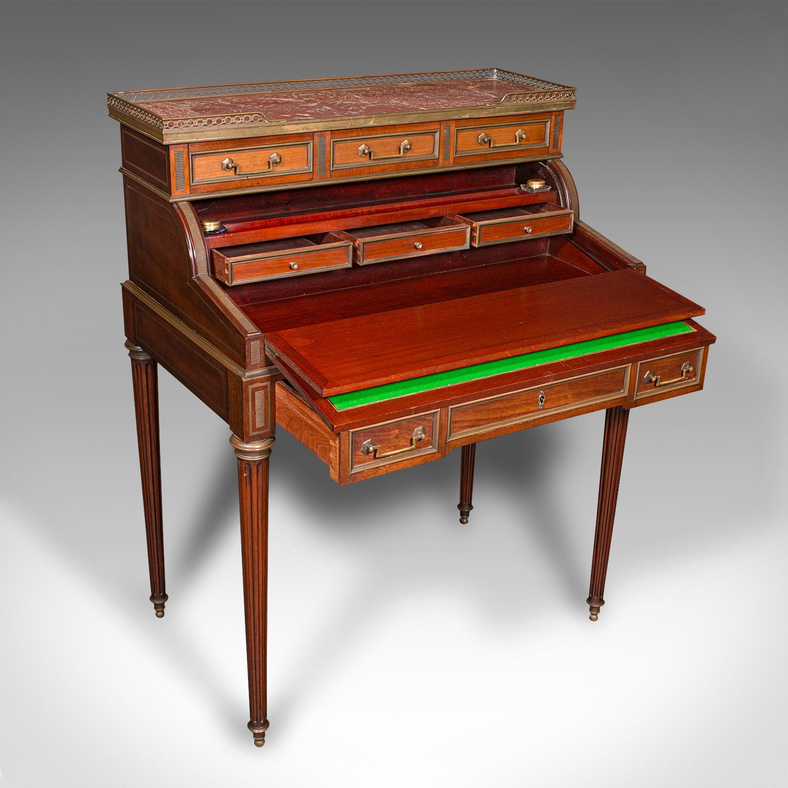 Primo vittoriano Antique Lady's Writing Desk, francese, marmo, Roll Top Bureaux, vittoriano, C.I.C. in vendita