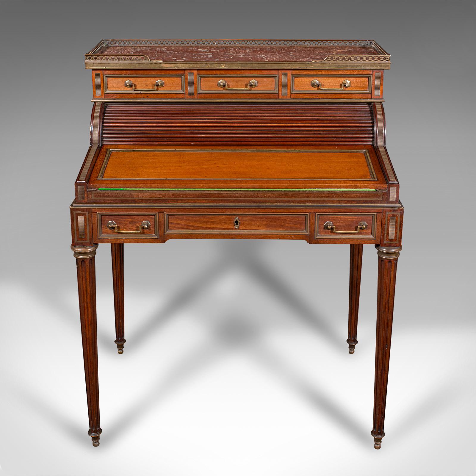Francese Antique Lady's Writing Desk, francese, marmo, Roll Top Bureaux, vittoriano, C.I.C. in vendita