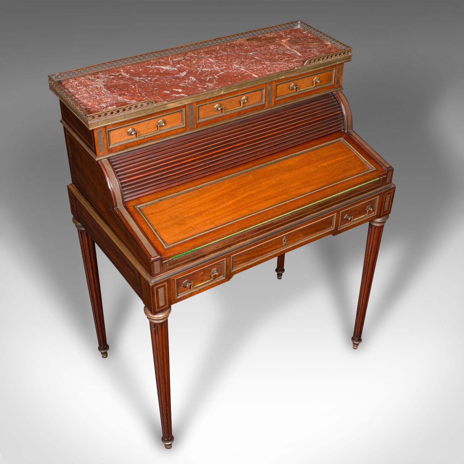 Antique Lady's Writing Desk, francese, marmo, Roll Top Bureaux, vittoriano, C.I.C. in vendita 1