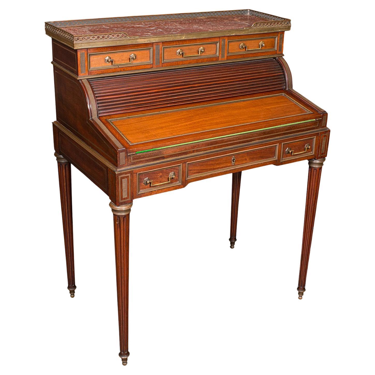 Antique Lady's Writing Desk, French, Marble, Roll Top Bureaux, Victorian, C.1850