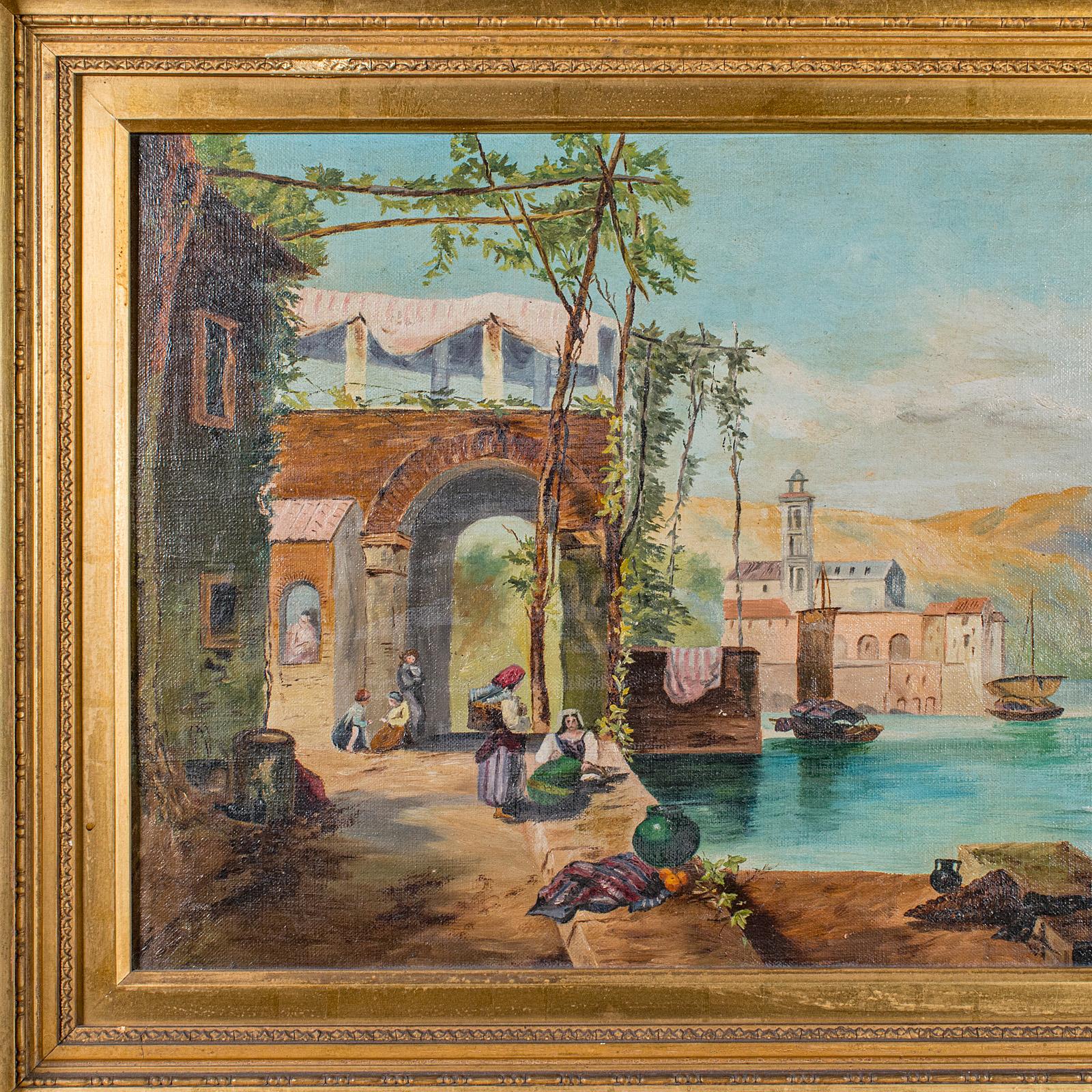 Pintura antigua Paisaje lacustre, Continental School, Óleo, Cuadro, Victorian Europeo en venta