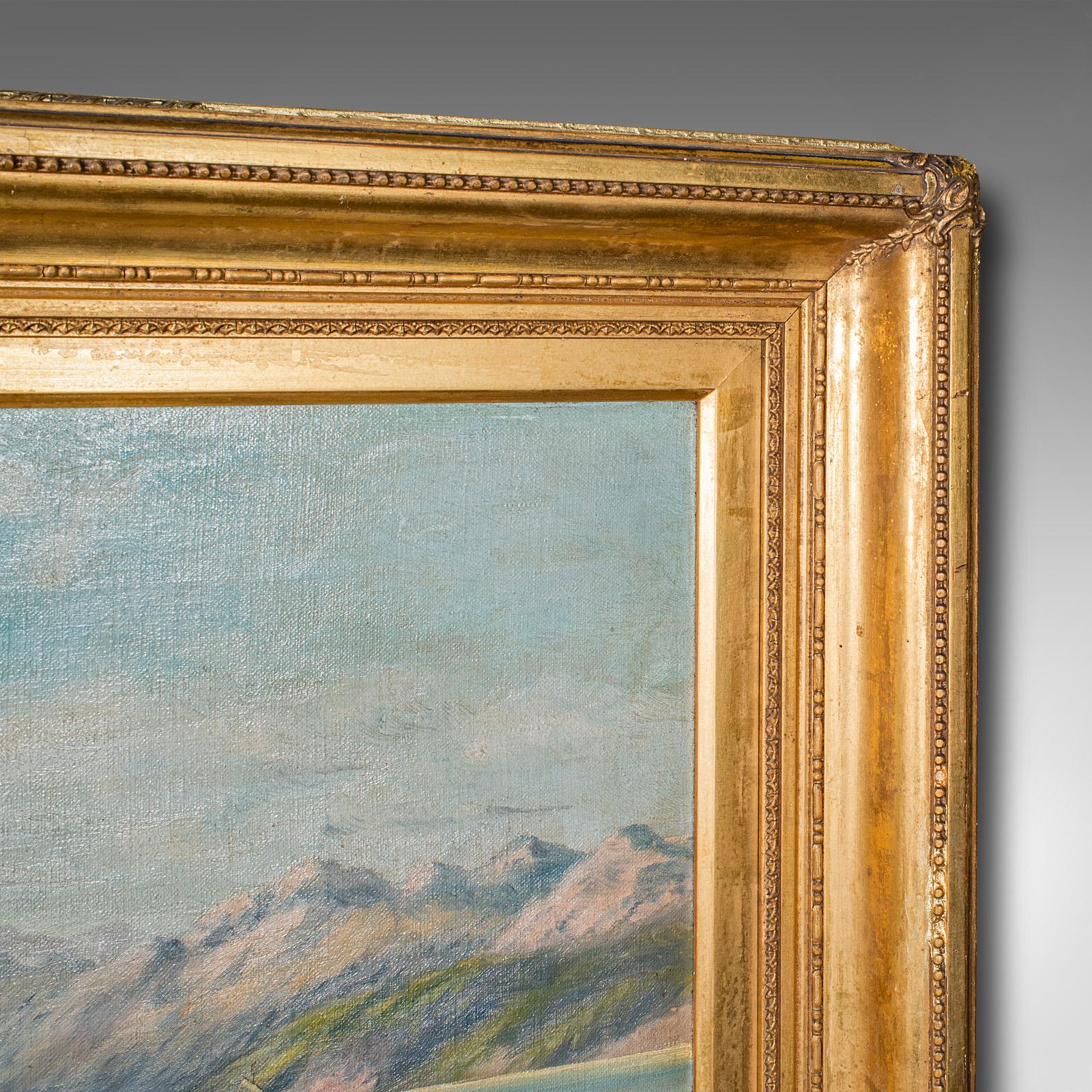 Pintura antigua Paisaje lacustre, Continental School, Óleo, Cuadro, Victorian Lienzo en venta