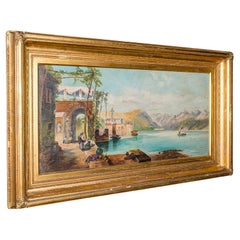 Antique Lakeside Landscape Painting, Continental School, Oil, Picture, Victorian