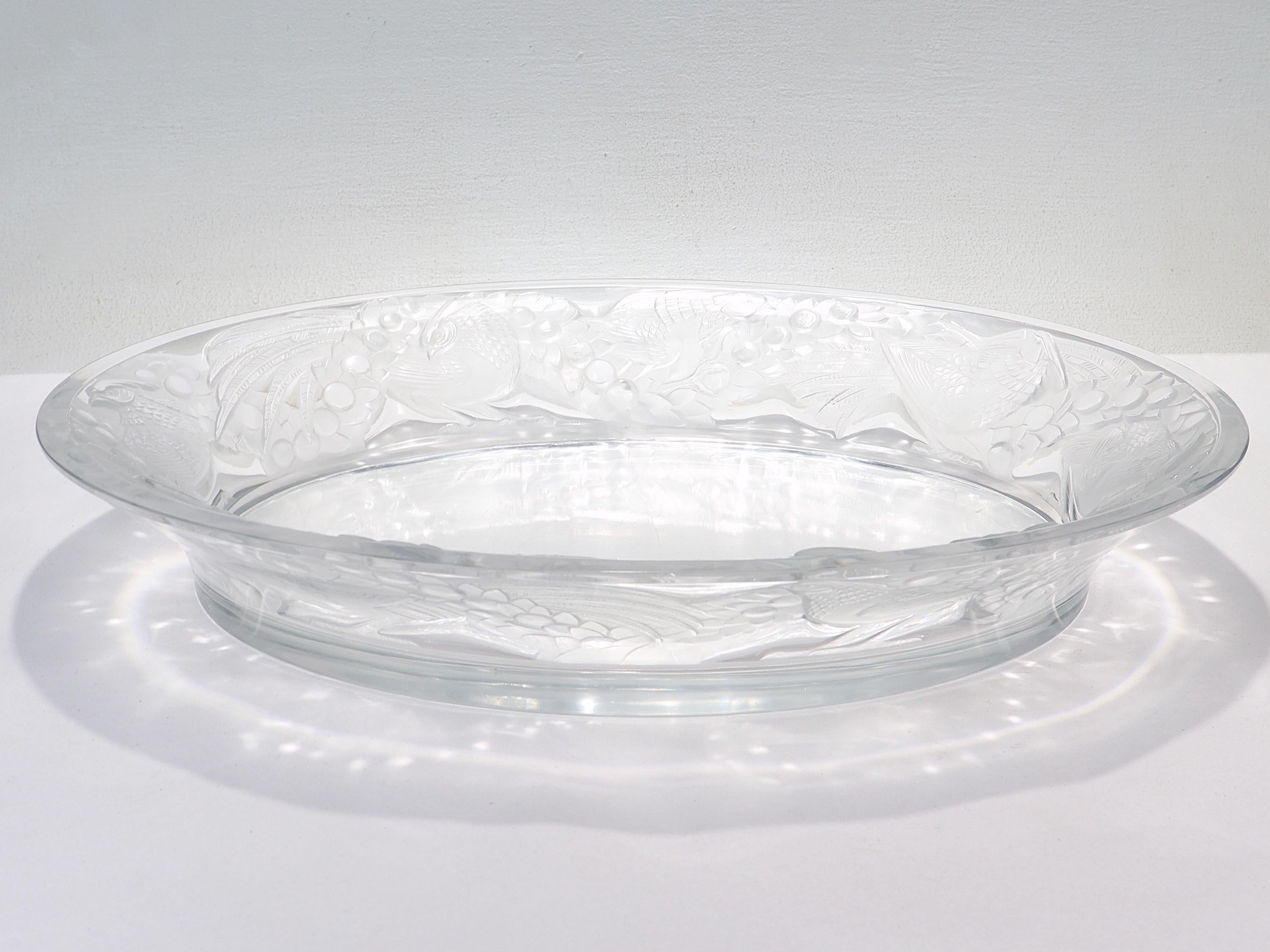 Antique Lalique Art Glass 'Faisans' Oval Bowl with Wide Rim Decor For Sale 3