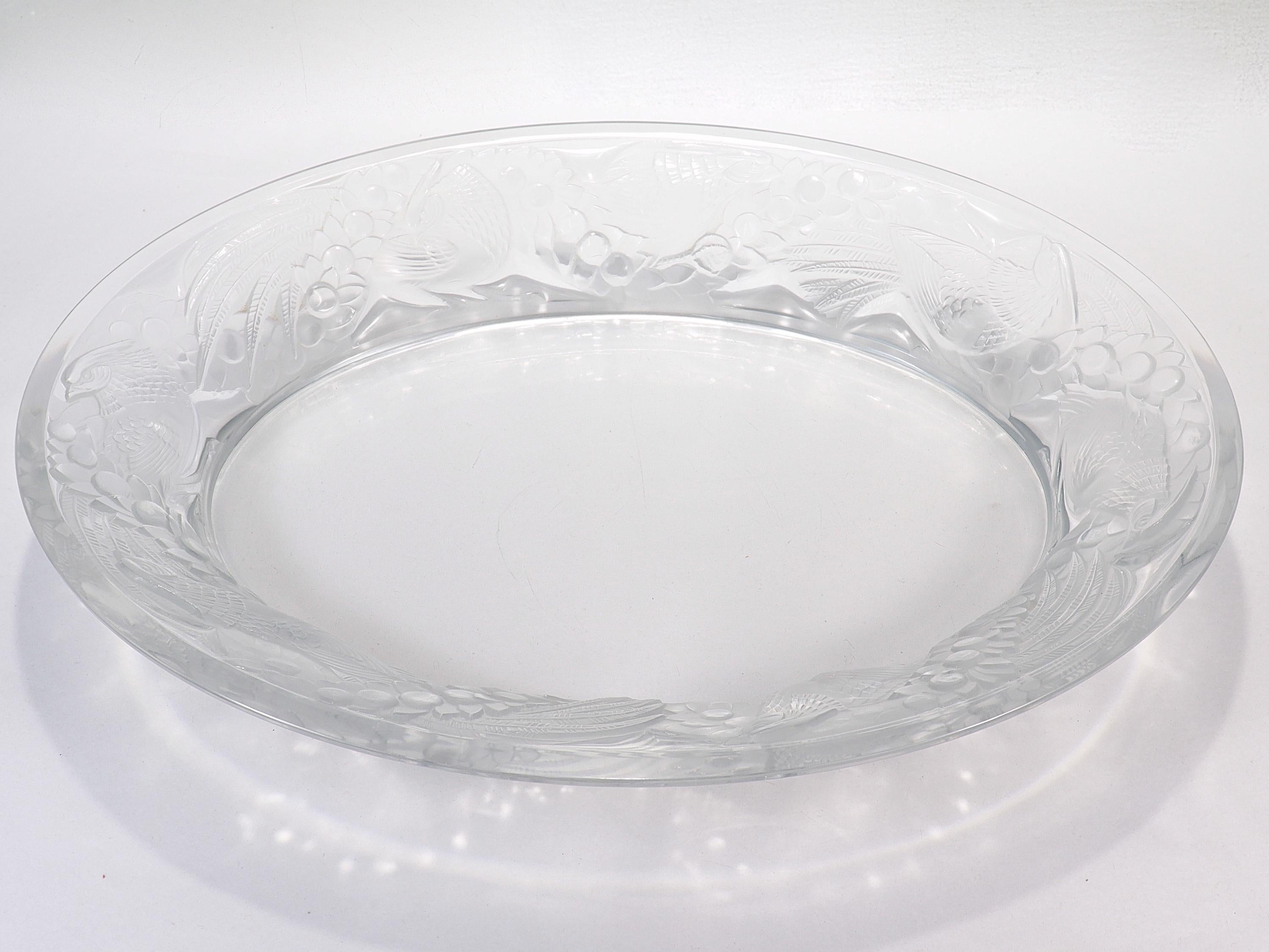 Antique Lalique Art Glass 'Faisans' Oval Bowl with Wide Rim Decor For Sale 4