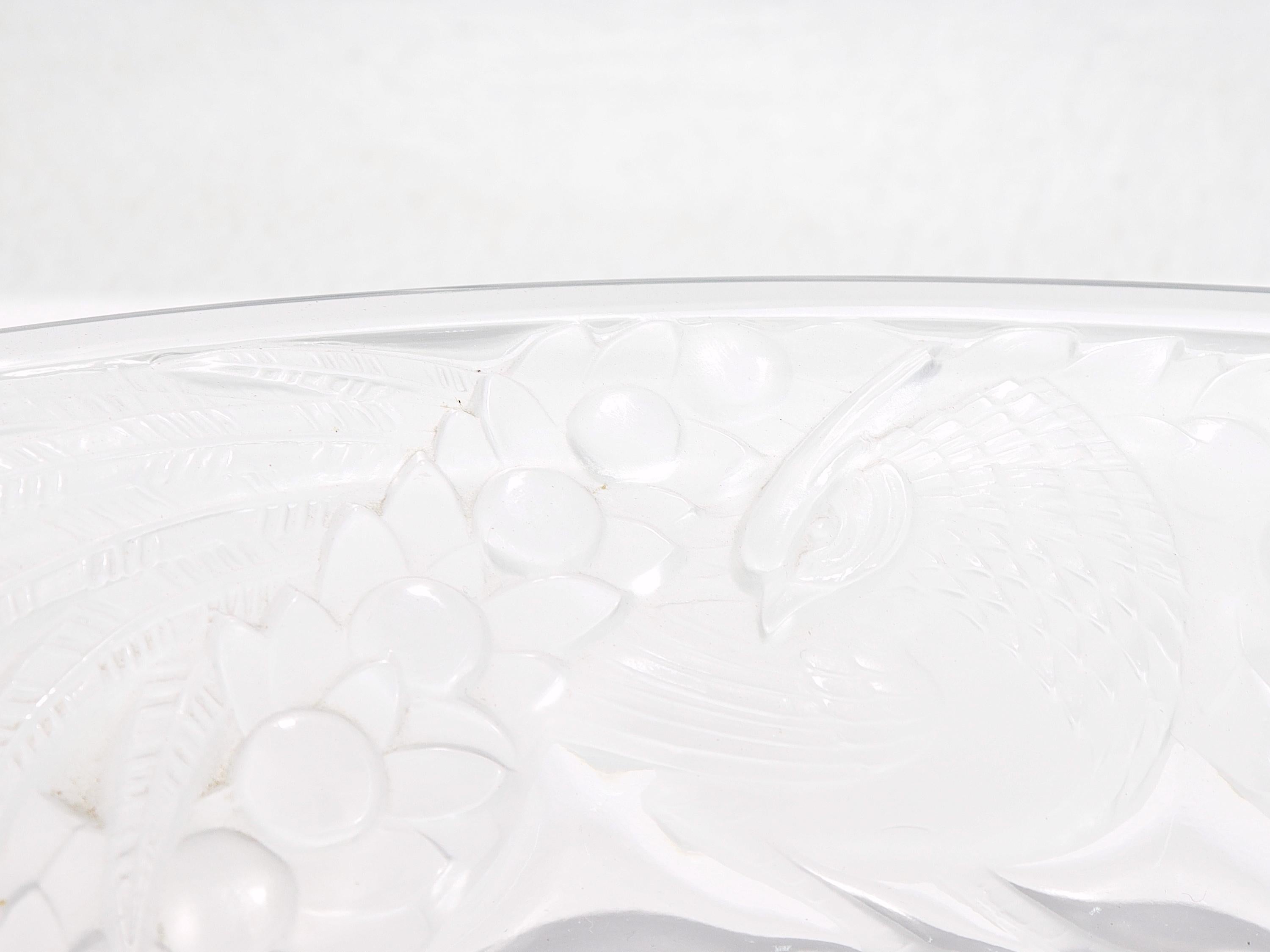 Antique Lalique Art Glass 'Faisans' Oval Bowl with Wide Rim Decor For Sale 6