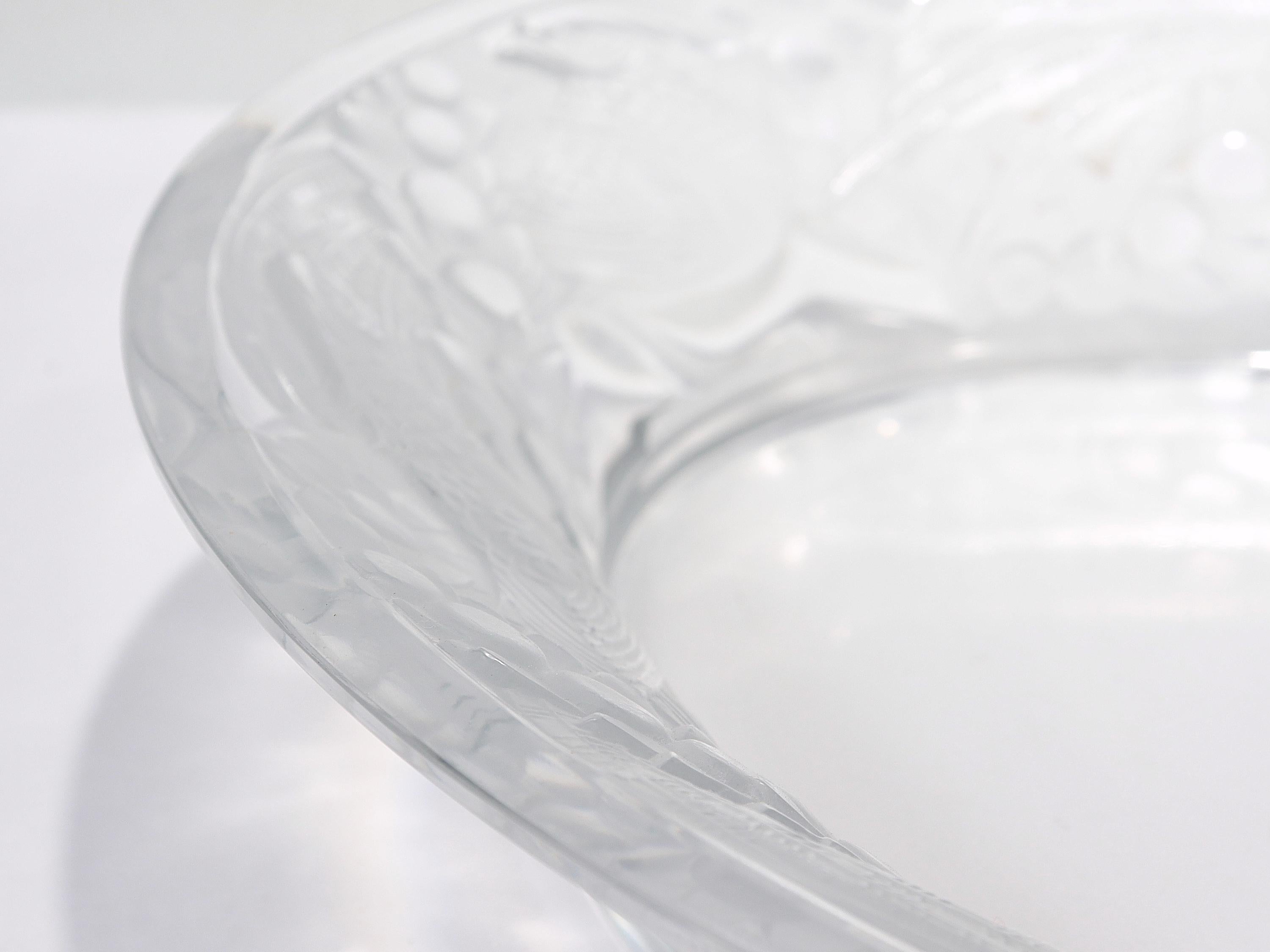 Antique Lalique Art Glass 'Faisans' Oval Bowl with Wide Rim Decor For Sale 8