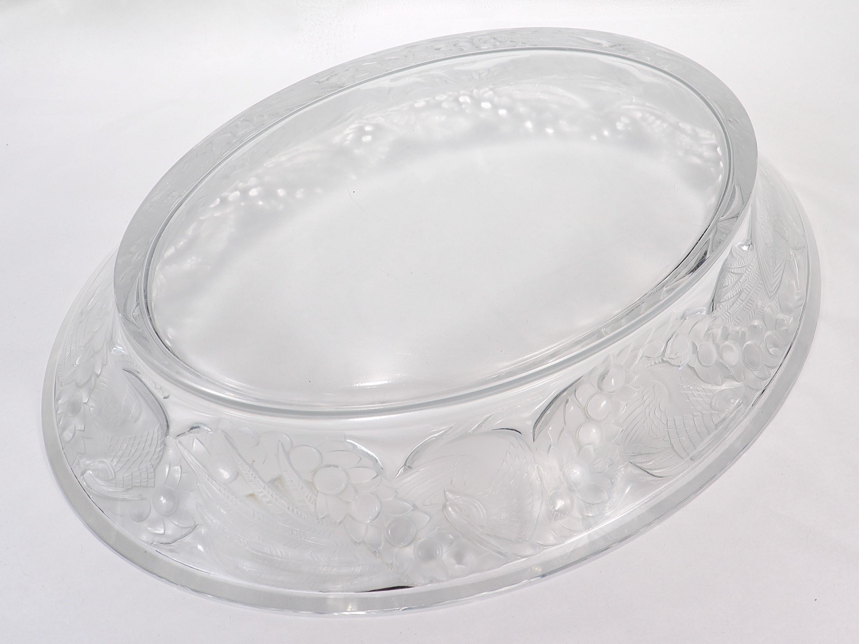 Antique Lalique Art Glass 'Faisans' Oval Bowl with Wide Rim Decor For Sale 9