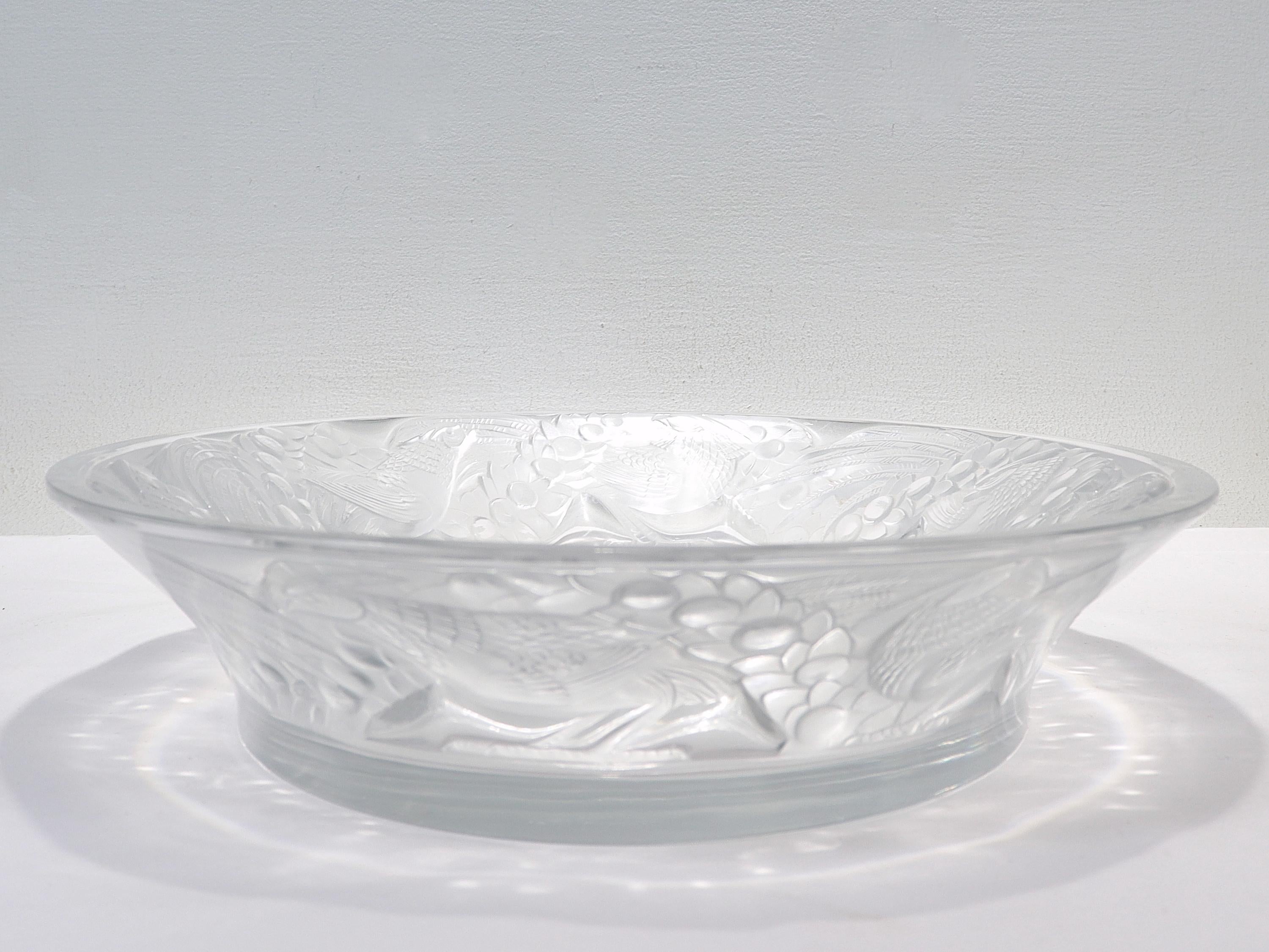 20th Century Antique Lalique Art Glass 'Faisans' Oval Bowl with Wide Rim Decor For Sale