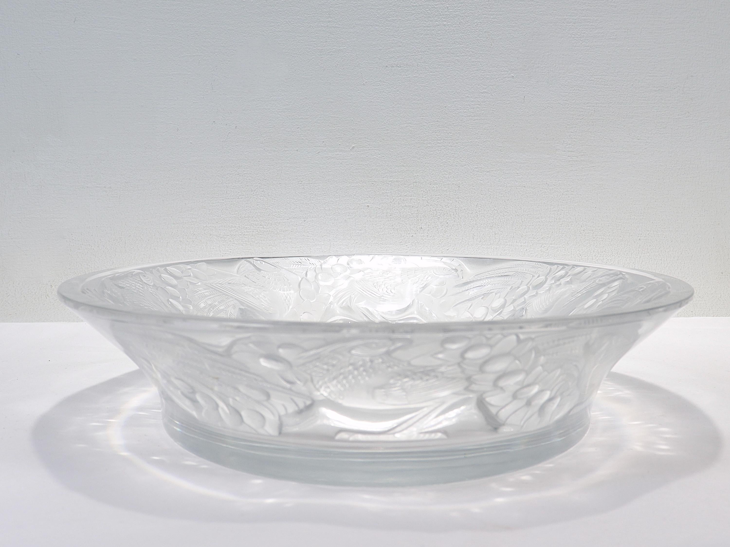 Antique Lalique Art Glass 'Faisans' Oval Bowl with Wide Rim Decor For Sale 2