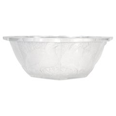Antique Lalique French Art Glass "Caille" Frosted Octagonal Bowl