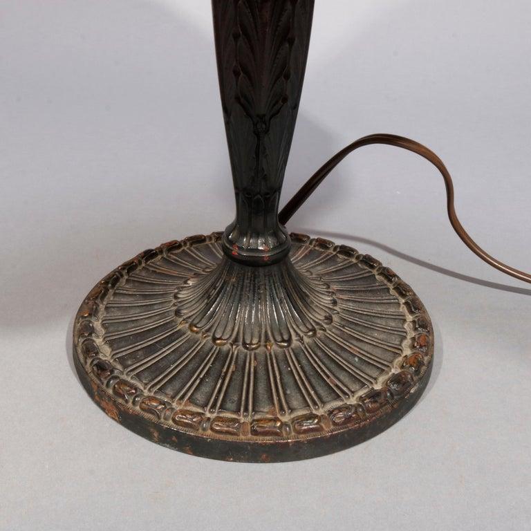 Antique Lamb Brothers Arts & Crafts Leaded Slag Glass Table Lamp, circa 1910 In Good Condition In Big Flats, NY