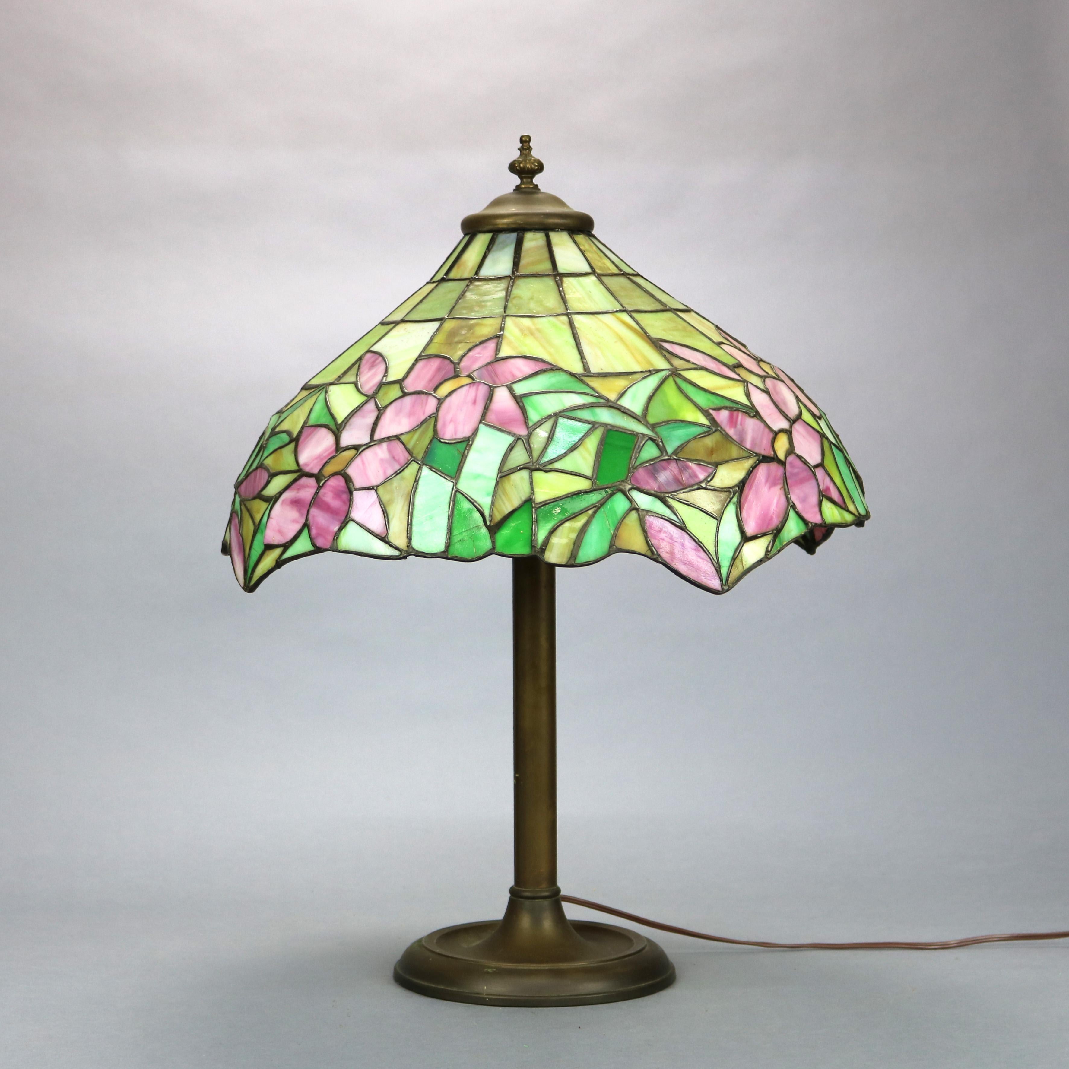 Antique Lamb Brothers Arts & Crafts Leaded Glass Water Lily Table Lamp Circa 192 1