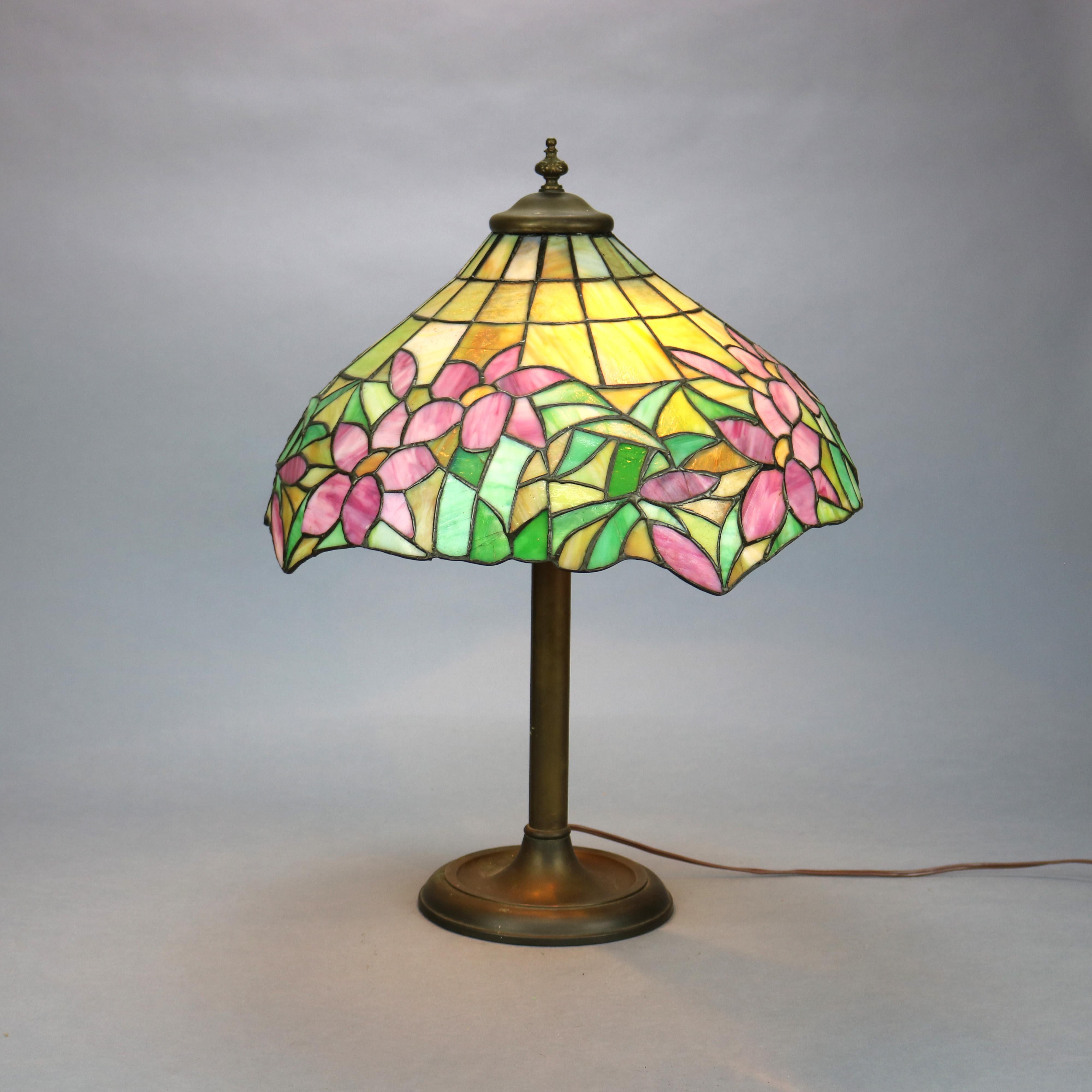 Antique Lamb Brothers Arts & Crafts Leaded Glass Water Lily Table Lamp Circa 192 2