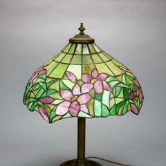 Antique Lamb Brothers Arts & Crafts Leaded Glass Water Lily Table Lamp Circa 192
