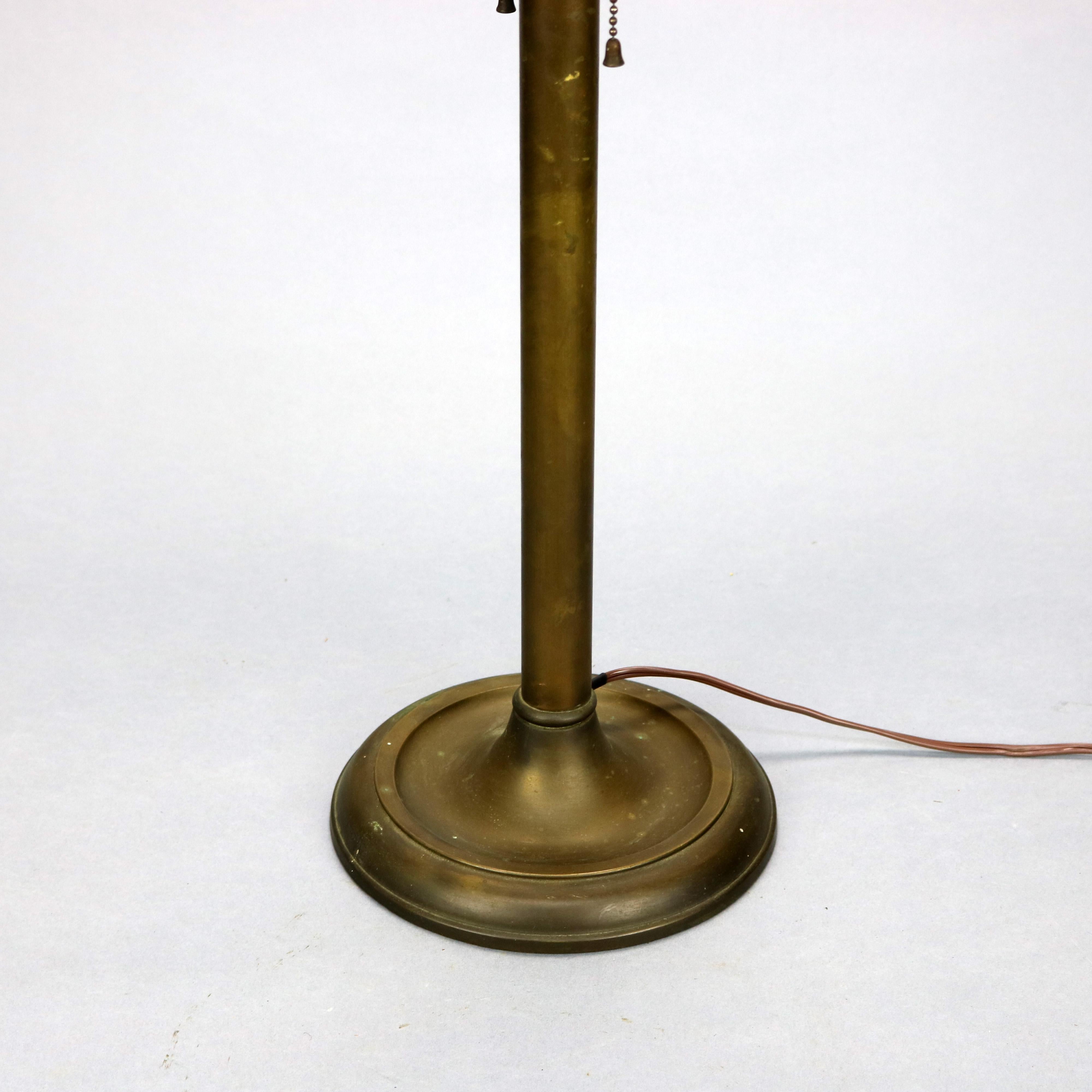 Cast Antique Lamb Brothers Arts & Crafts Leaded Glass Water Lily Table Lamp Circa 192