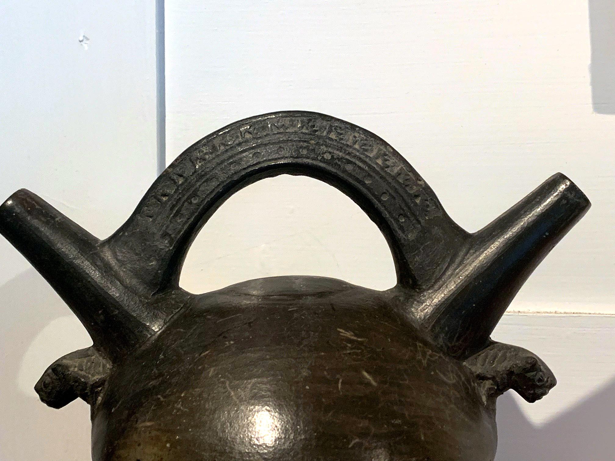 Peruvian Antique Lambayeque Double Spout Pot