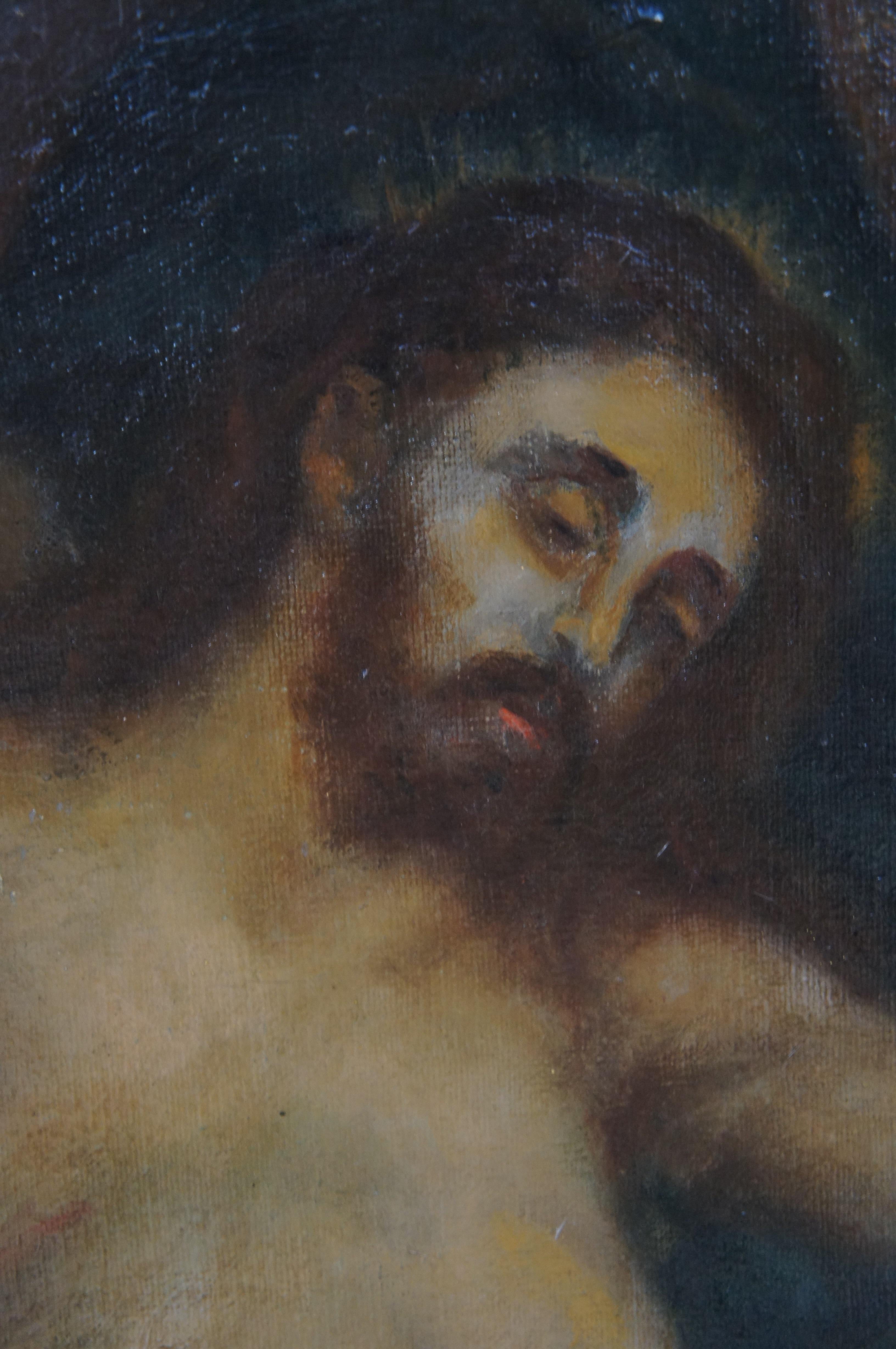 Peinture à l'huile ancienne du 19ème siècle « Lamentation du Christ » d'après Anthony Van Dyck, 45 po. en vente 5