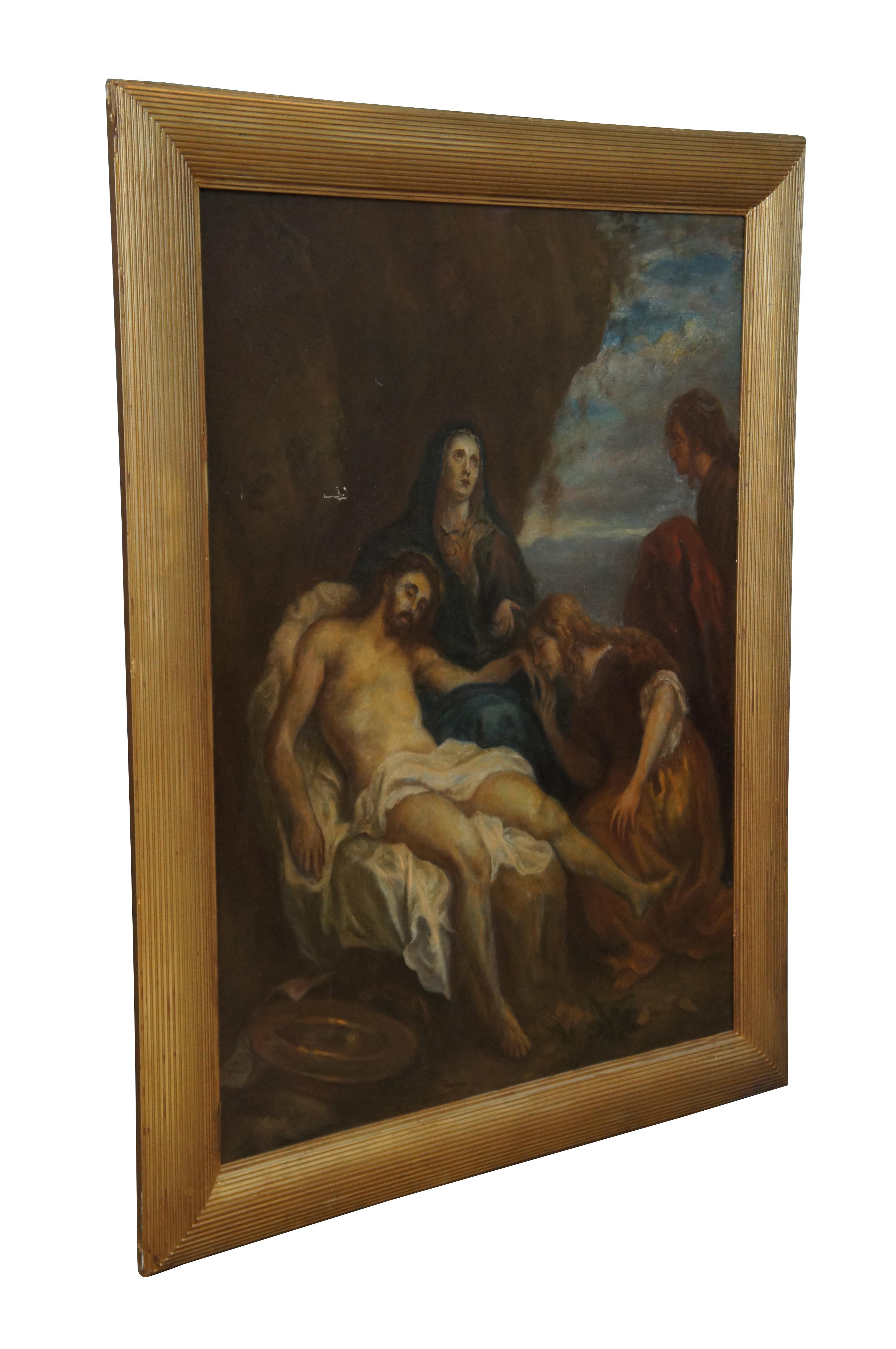 Baroque Peinture à l'huile ancienne du 19ème siècle « Lamentation du Christ » d'après Anthony Van Dyck, 45 po. en vente