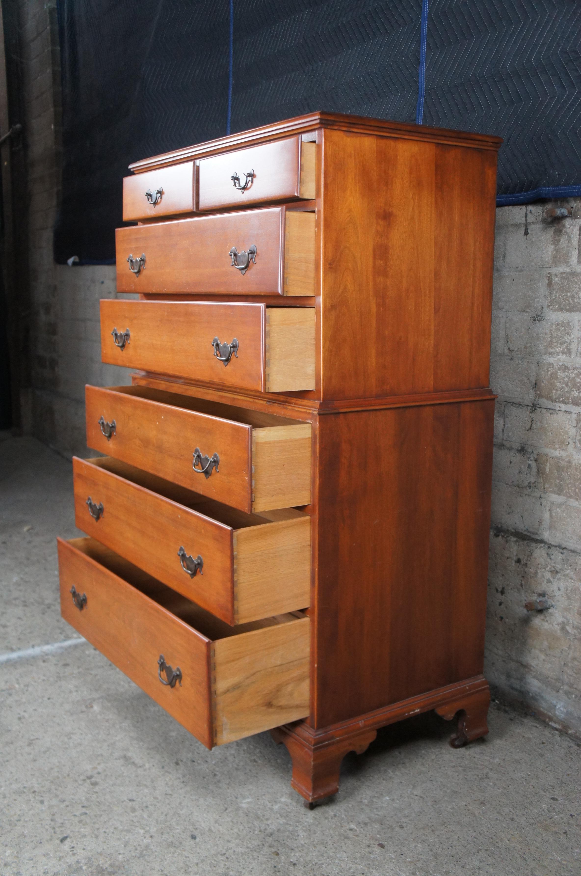 Antique Lammerts Chippendale Colonial Maple Tallboy Dresser Chest of Drawers In Good Condition In Dayton, OH