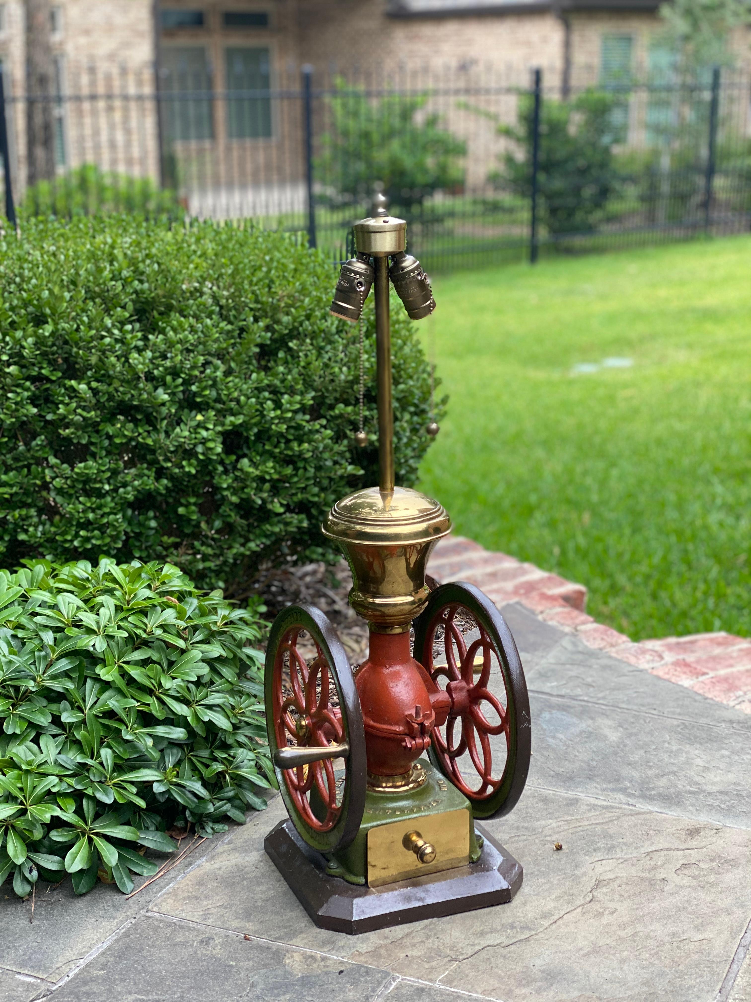 Antique Lamp Iron Coffee Grinder Enterprise Mfg Philadelphia PA Rewired 1 of 2 For Sale 3