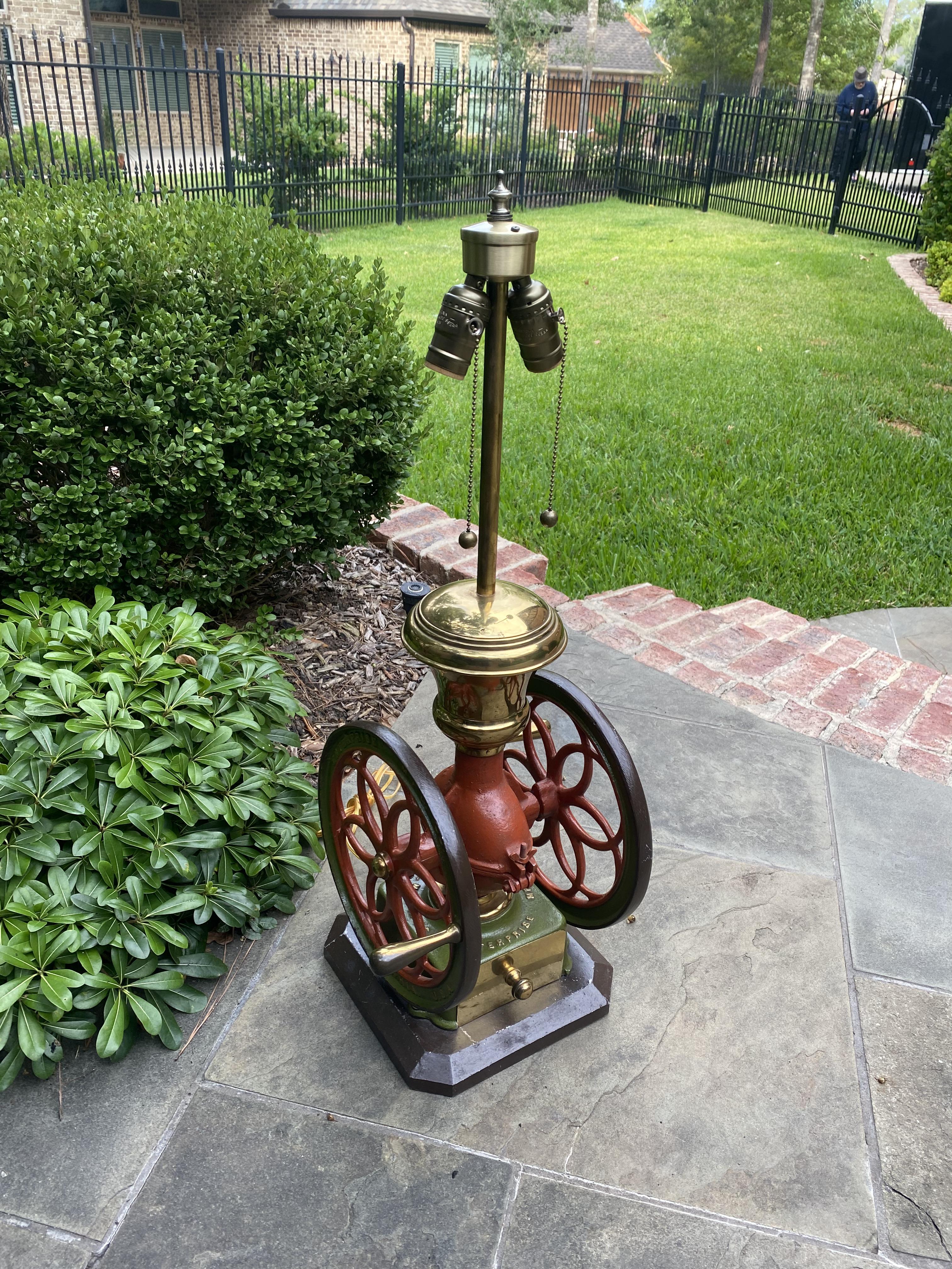 Antique Lamp Iron Coffee Grinder Enterprise Mfg Philadelphia PA Rewired 1 of 2 For Sale 5