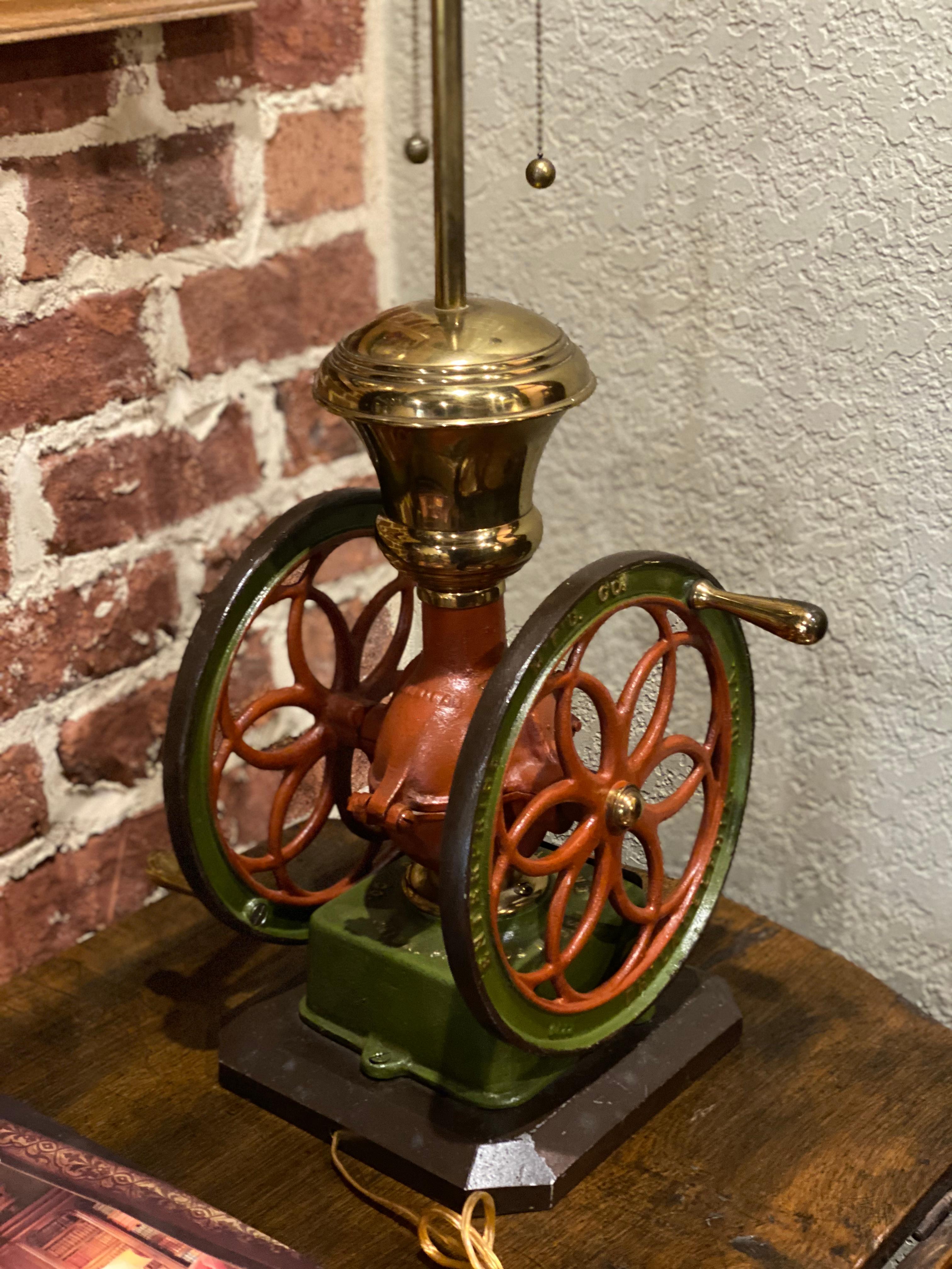 19th Century Antique Lamp Iron Coffee Grinder Enterprise Mfg Philadelphia PA Rewired 1 of 2 For Sale
