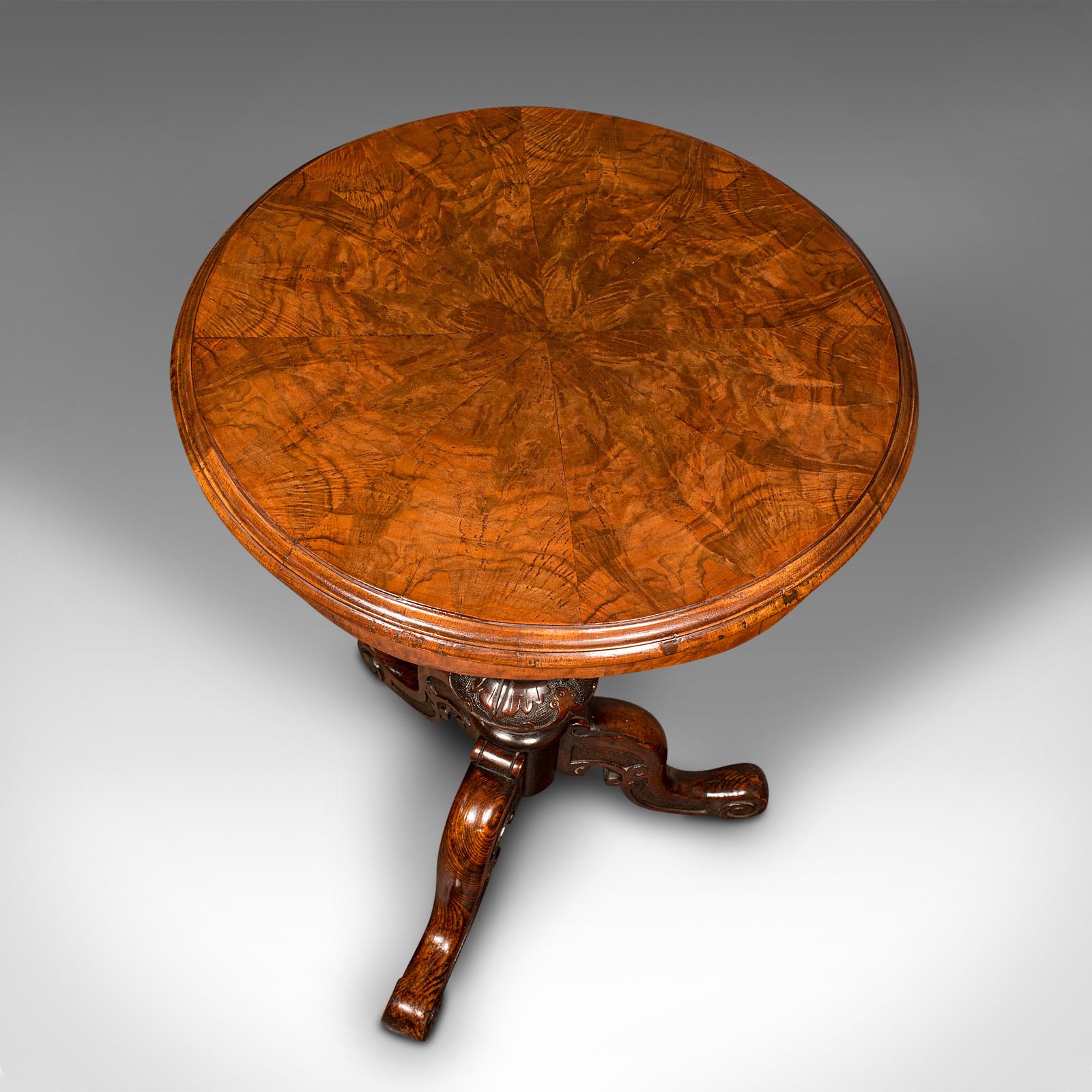 Antique Lamp Table, English Burr Walnut, Decorative, Occasional, Early Victorian For Sale 1