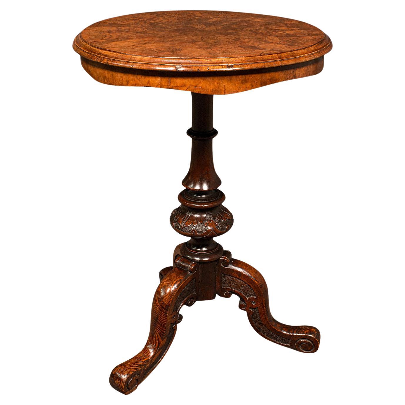 Antique Lamp Table, English Burr Walnut, Decorative, Occasional, Early Victorian