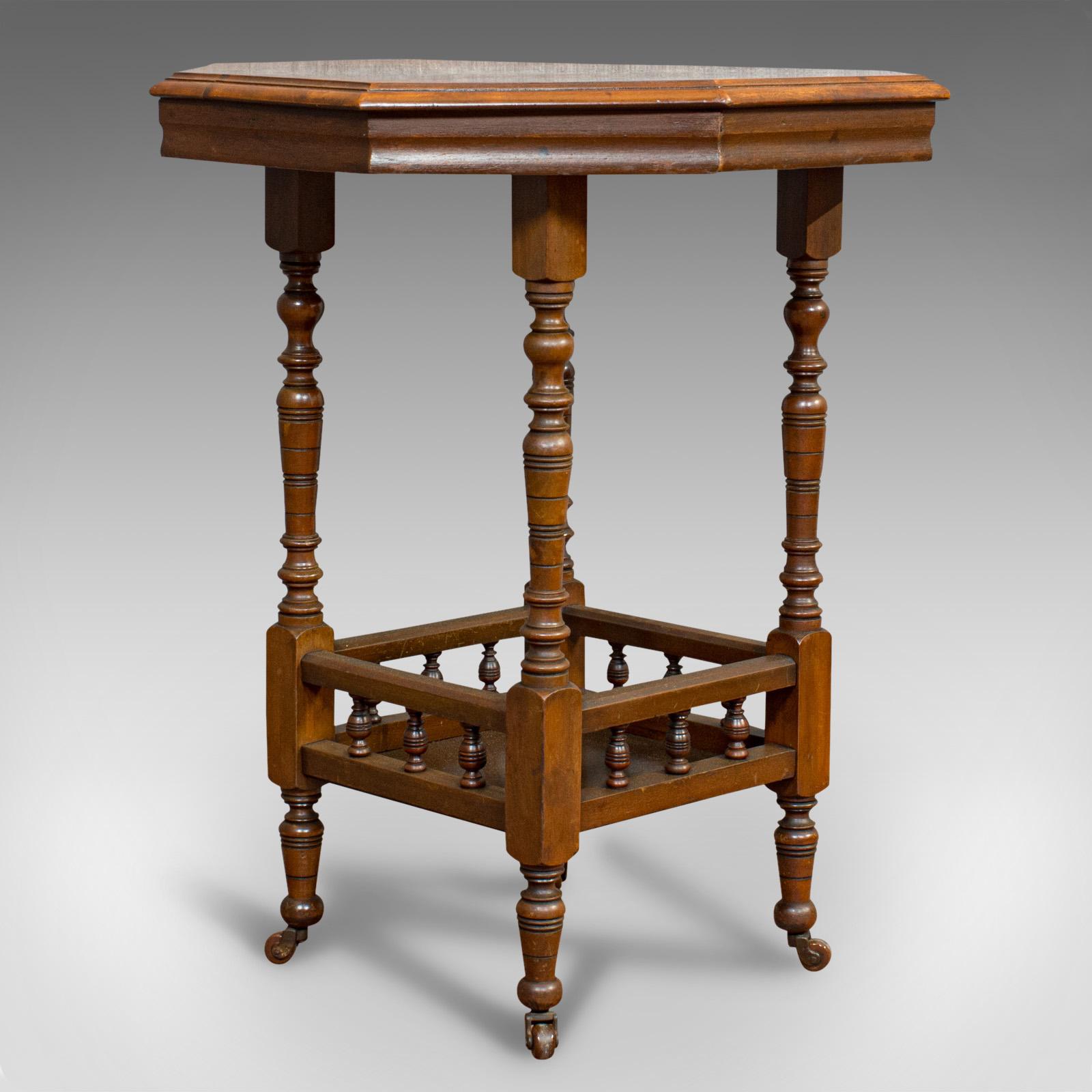 British Antique Lamp Table, English, Walnut, Octagonal, Side, Games, Edwardian
