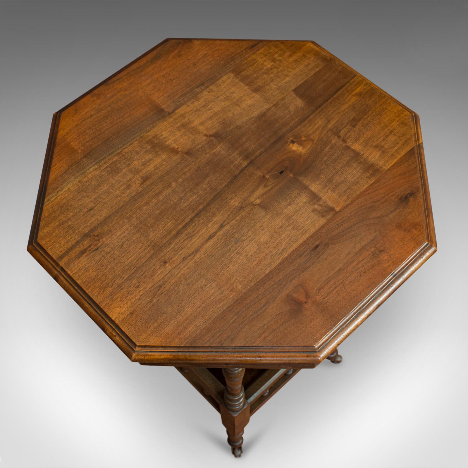 20th Century Antique Lamp Table, English, Walnut, Octagonal, Side, Games, Edwardian