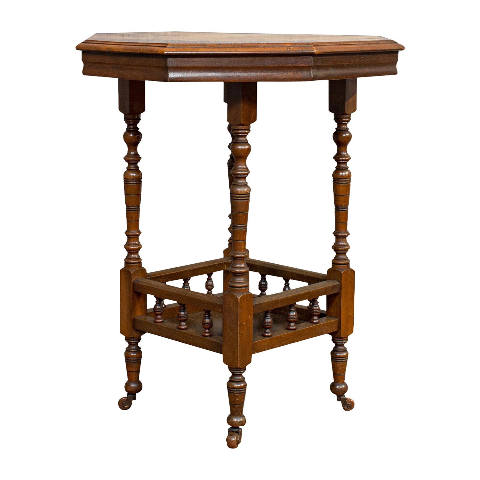 Antique Lamp Table, English, Walnut, Octagonal, Side, Games, Edwardian