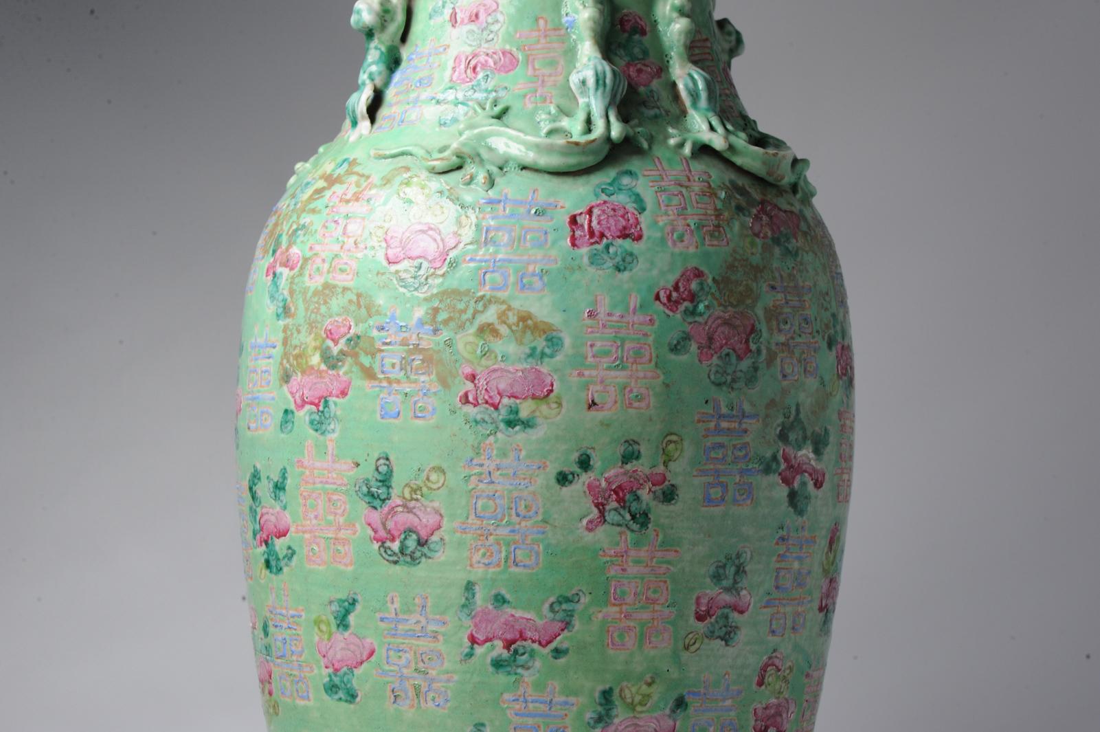 Antique Lamp Vase Chinese Porcelain Qing Period Cantonese with Ideograms For Sale 9