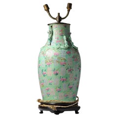 Antique Lamp Vase Chinese Porcelain Qing Period Cantonese with Ideograms