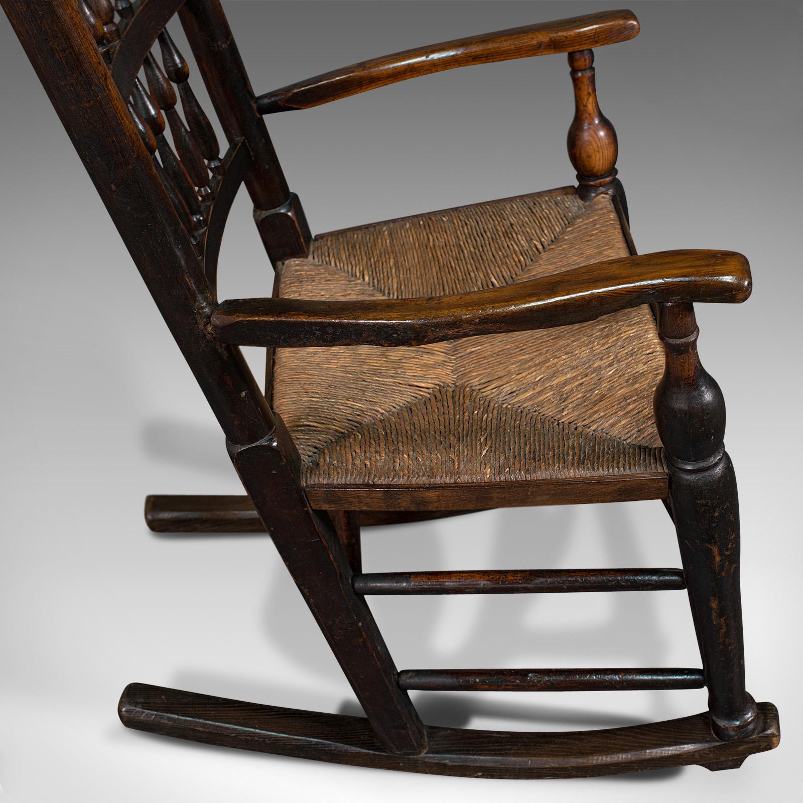 Antique Lancashire Rocking Chair, English, Ash, Spindle Back, Seat, Georgian 4
