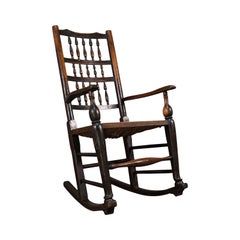 Antique Lancashire Rocking Chair, English, Ash, Spindle Back, Seat, Georgian
