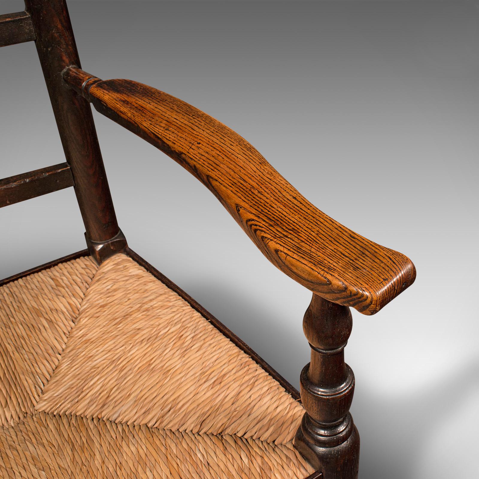 Antique Lancashire Spindle Back Elbow Chair, English Oak, Hall Carver, Victorian 4