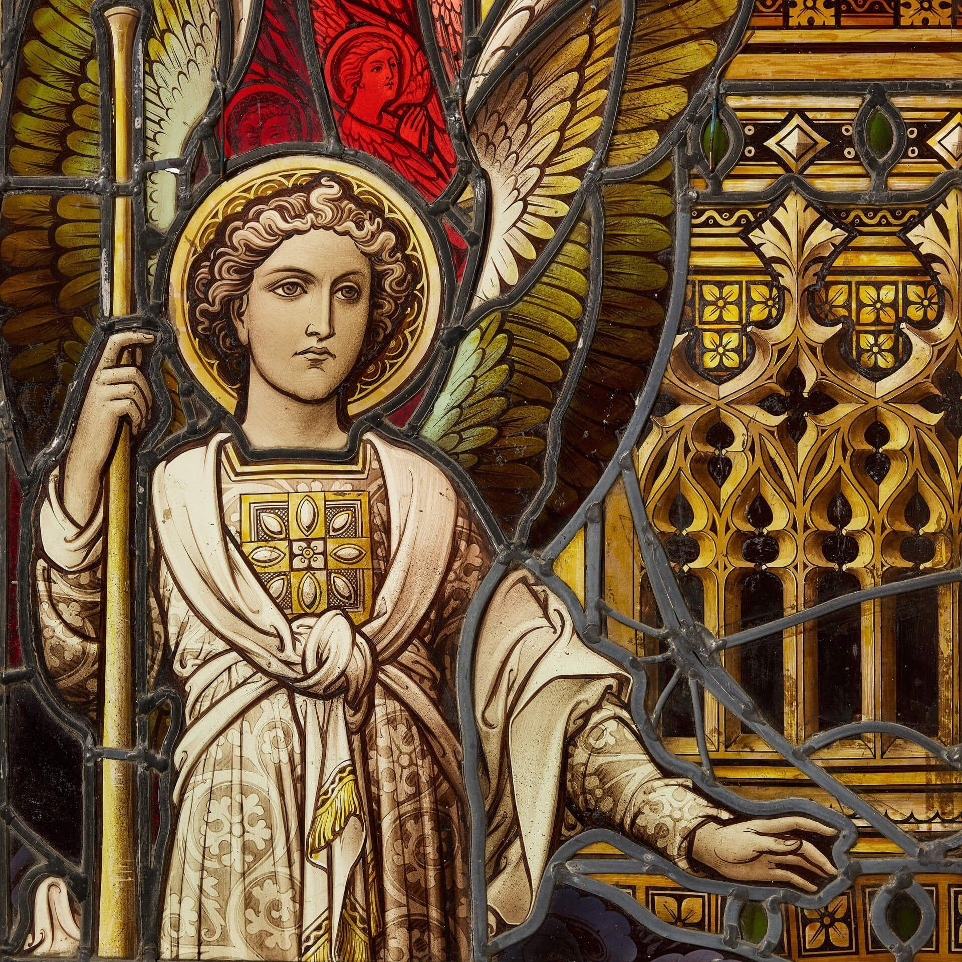 Antiguo Stained glass con arco de lanceta de Hardman & Co Victoriano en venta