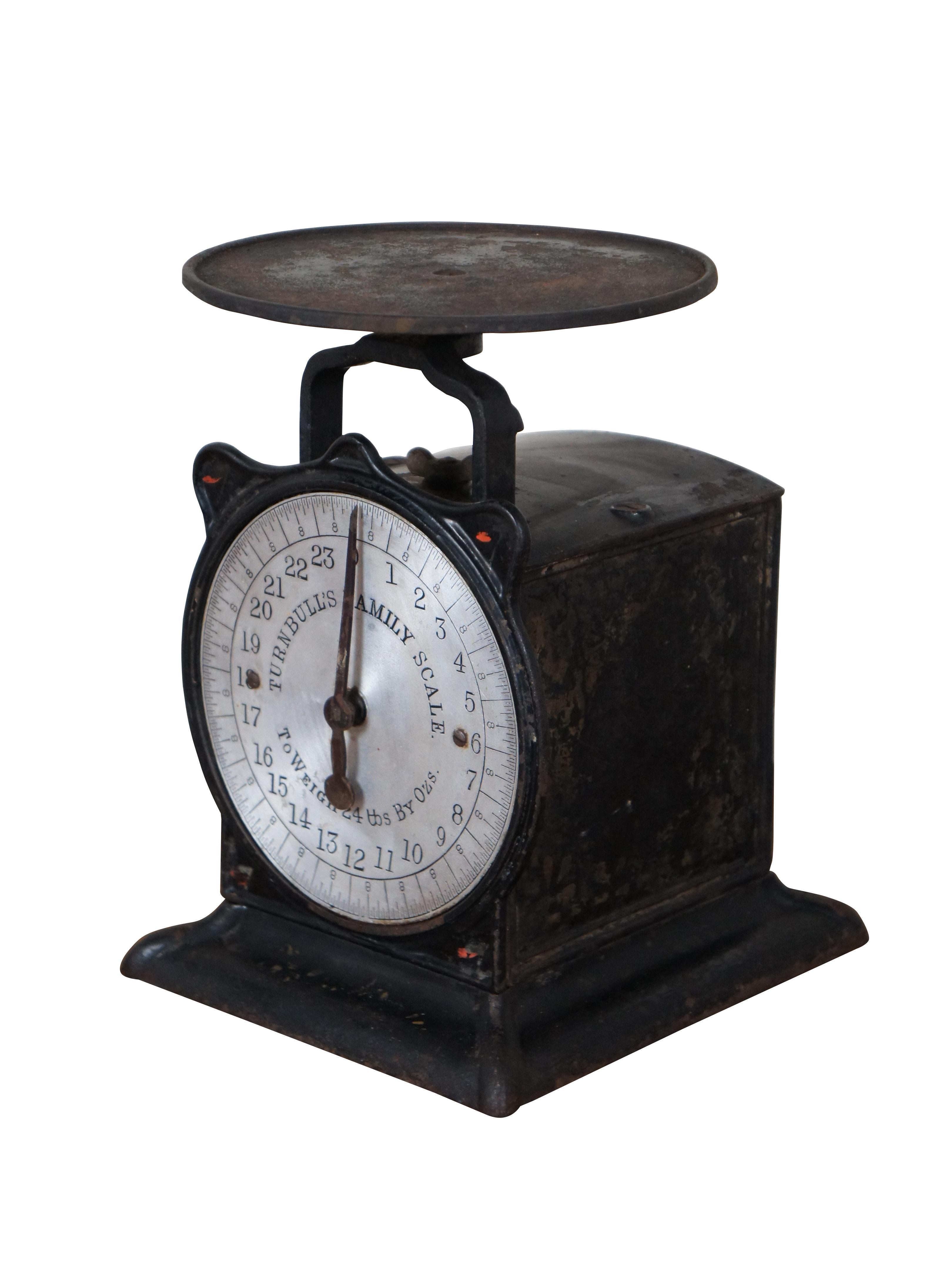 Antique early 20th century Turnbull's Standard General Store / Kitchen / Family Balance Scale - To Weigh 24 tbs by Ozs - manufactured by Landers, Frary, & Clark of New Britain, CT, USA. Iron body with black lacquer painted finish and painted